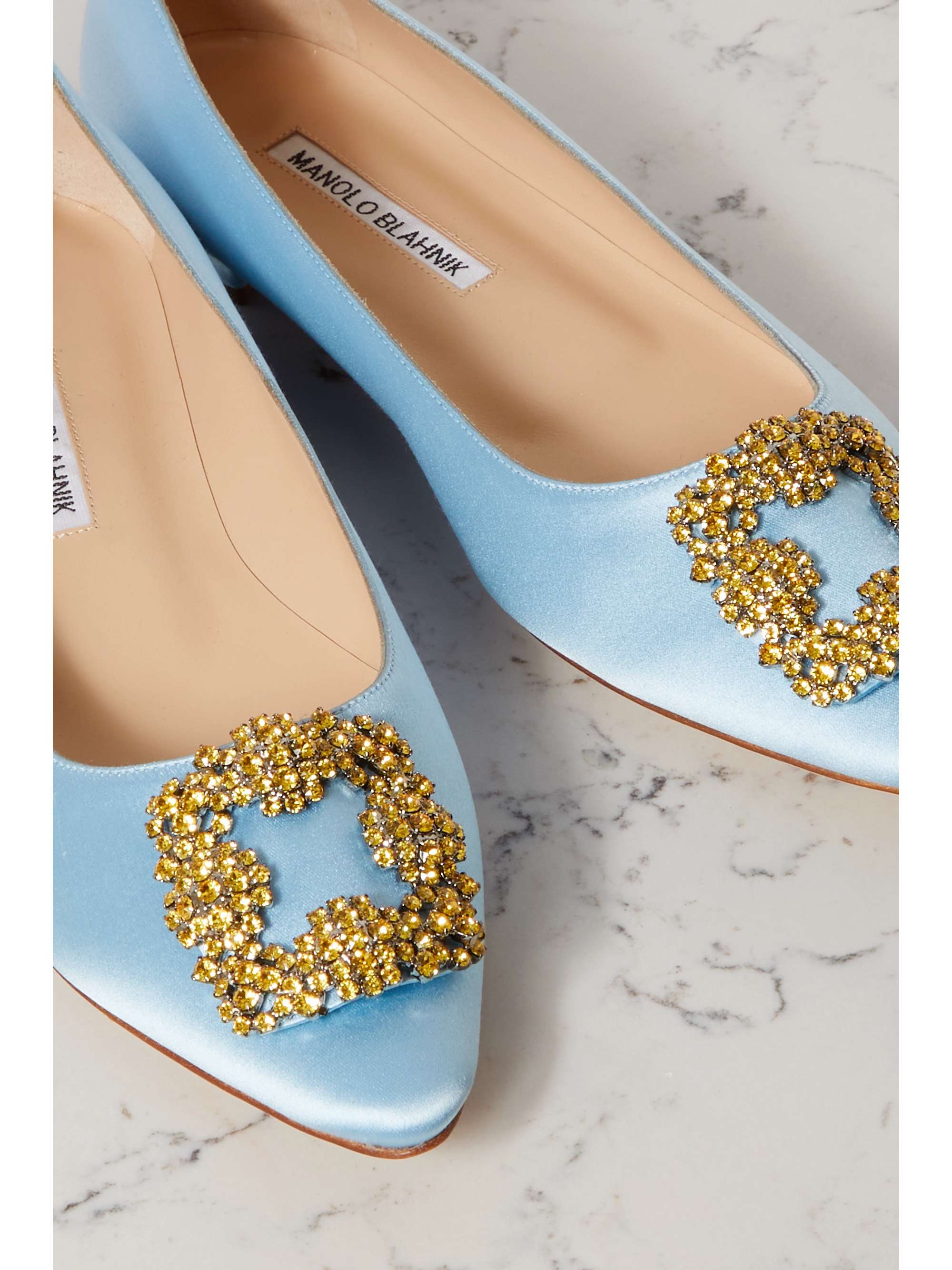 MANOLO BLAHNIK Hangisi crystal-embellished satin point-toe flats