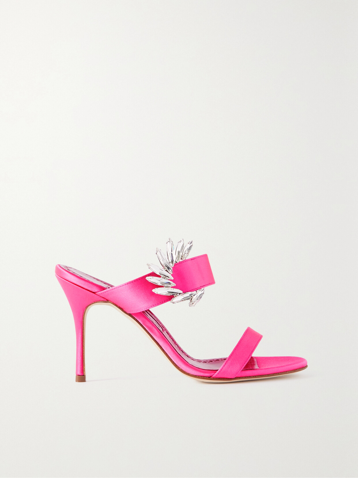 Manolo Blahnik Chivela 90 Crystal-embellished Satin Mules - Pink