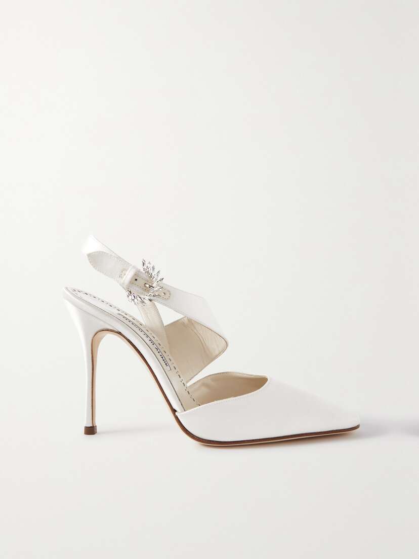 Manolo Blahnik Hafela 105 Crystal-embellished Satin Slingback Pumps