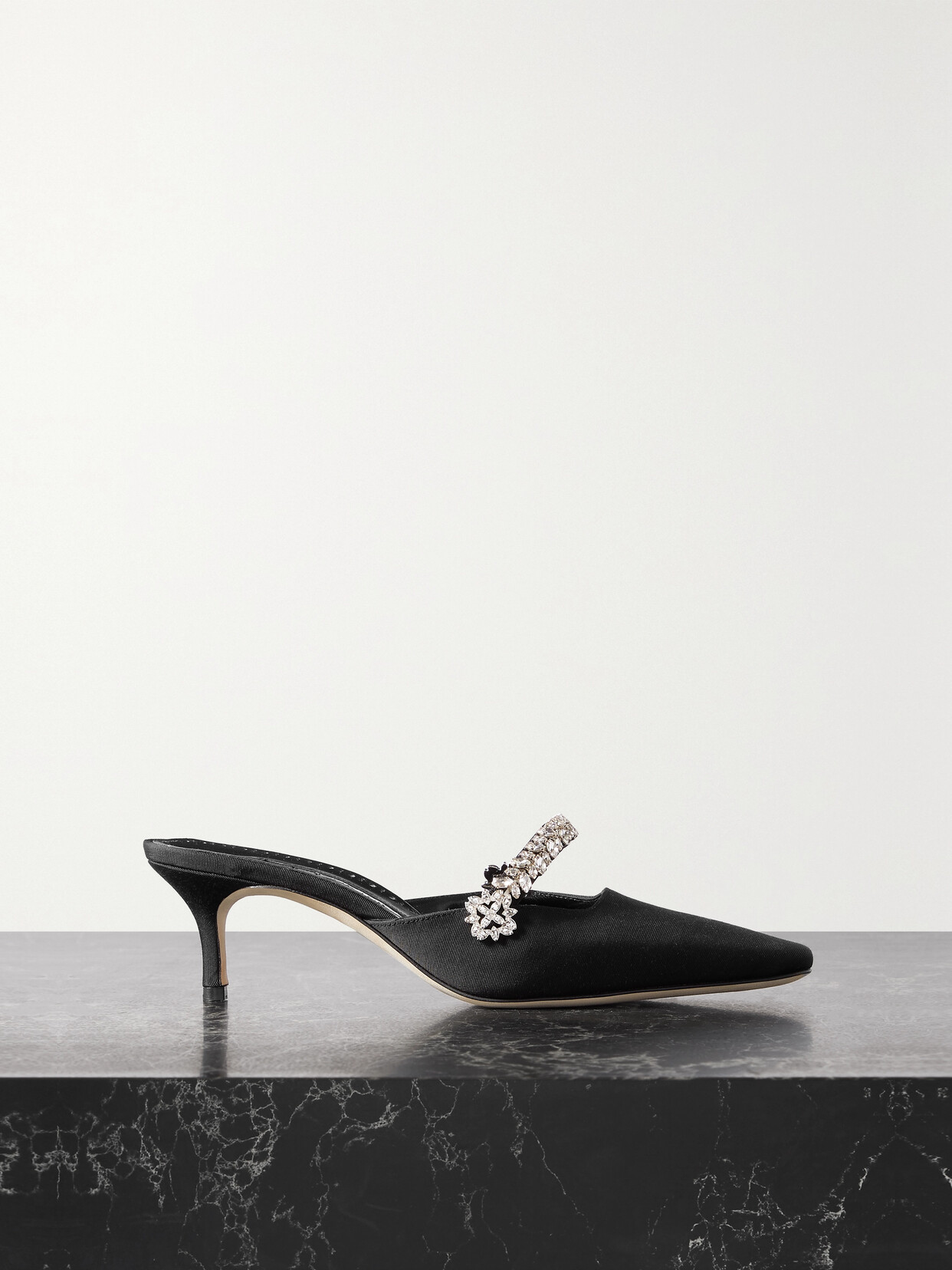 Manolo Blahnik Kanembamu 50 Crystal-embellished Grosgrain Mules - Black