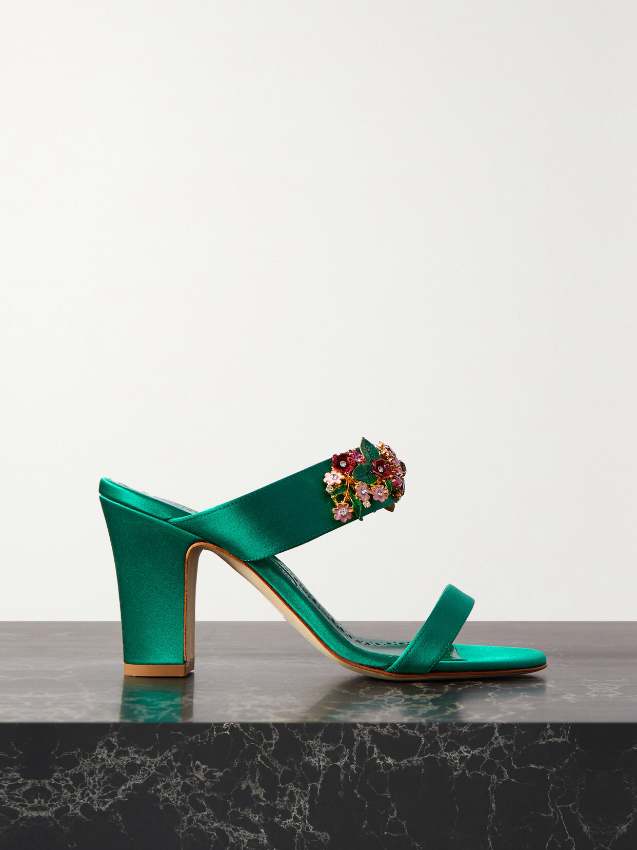 Manolo Blahnik - Sayani 90 Crystal-embellished Satin Mules - Green