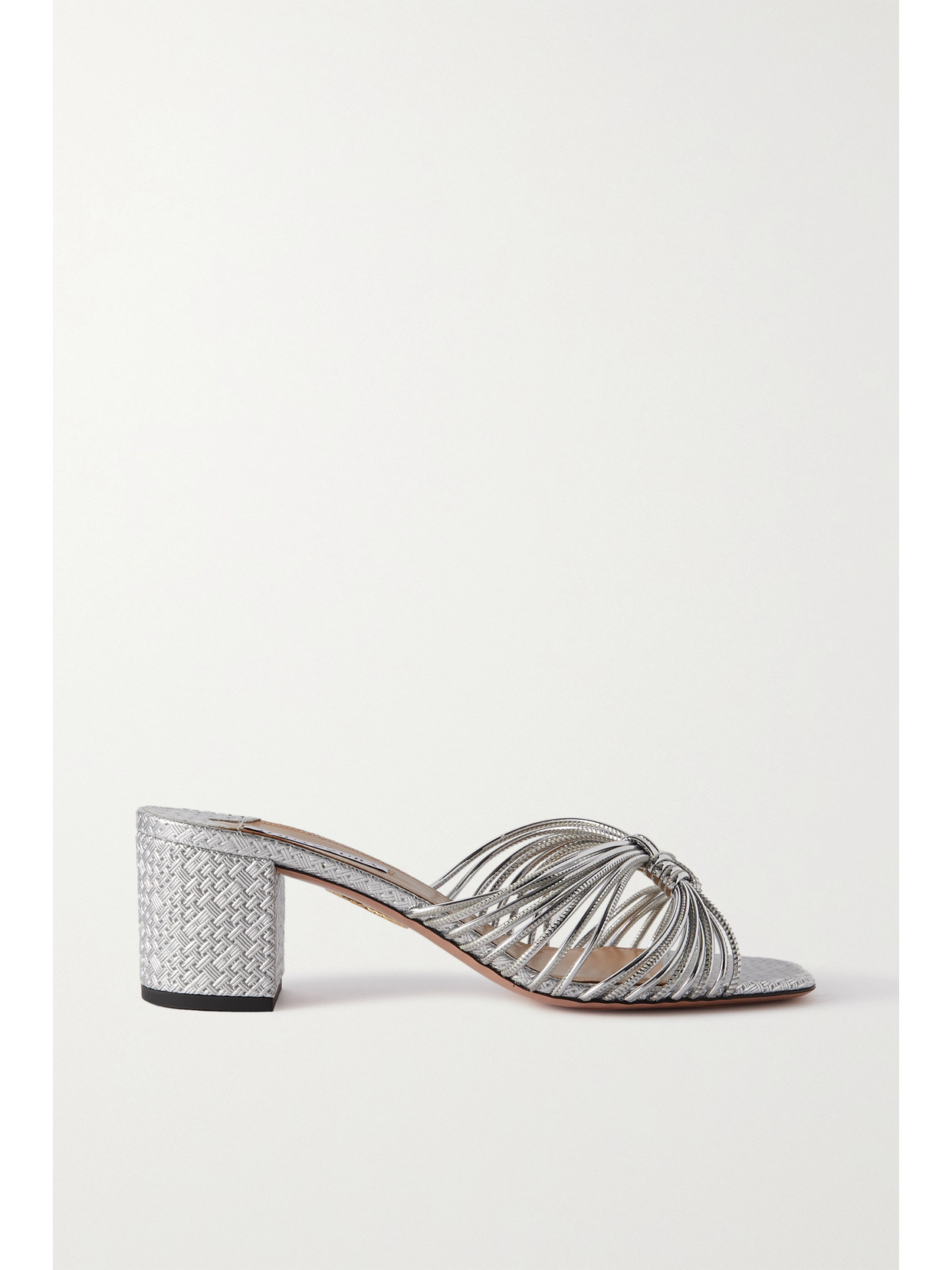 Aquazzura - Club 50 Woven Metallic Leather Mules - Silver