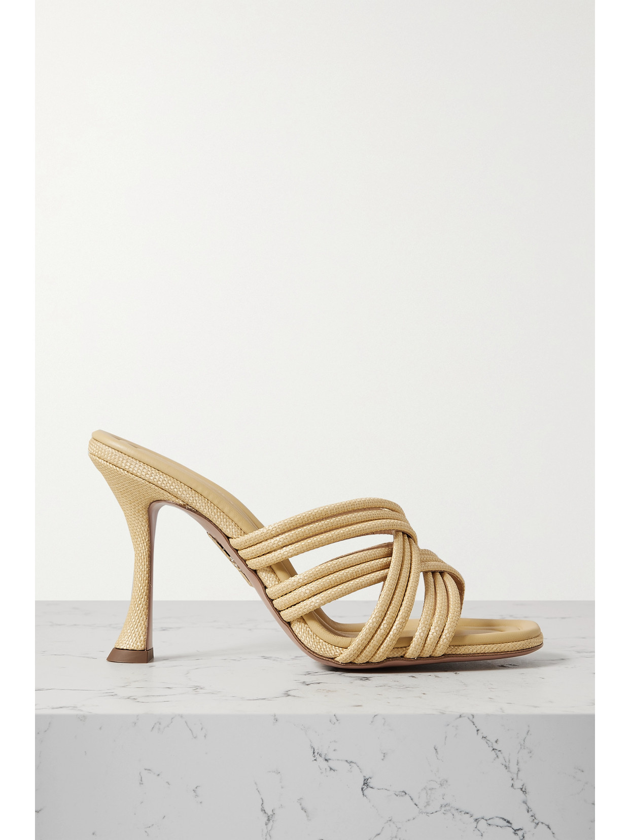 Aquazzura Raffia Caged Mule Sandals In Natural