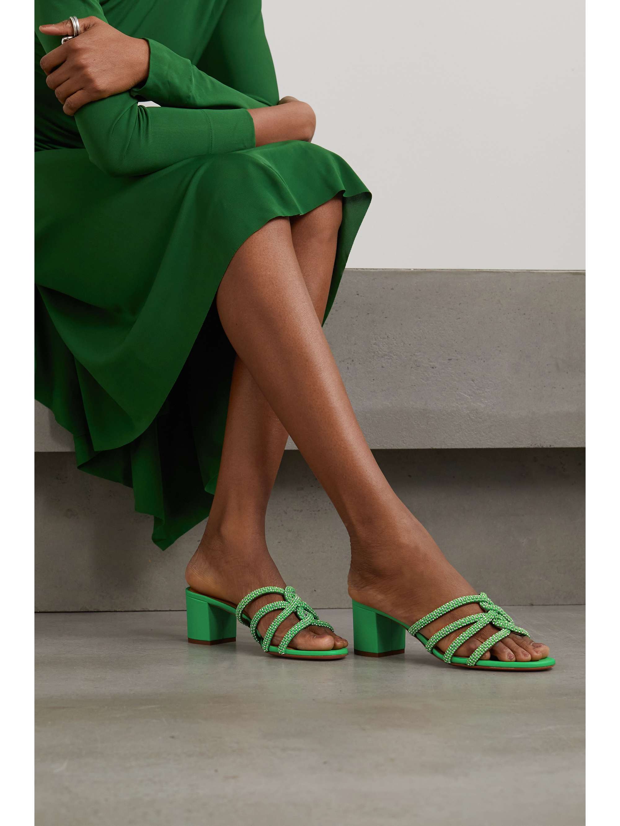 AQUAZZURA Moondust 50 crystal-embellished leather mules | NET-A-PORTER