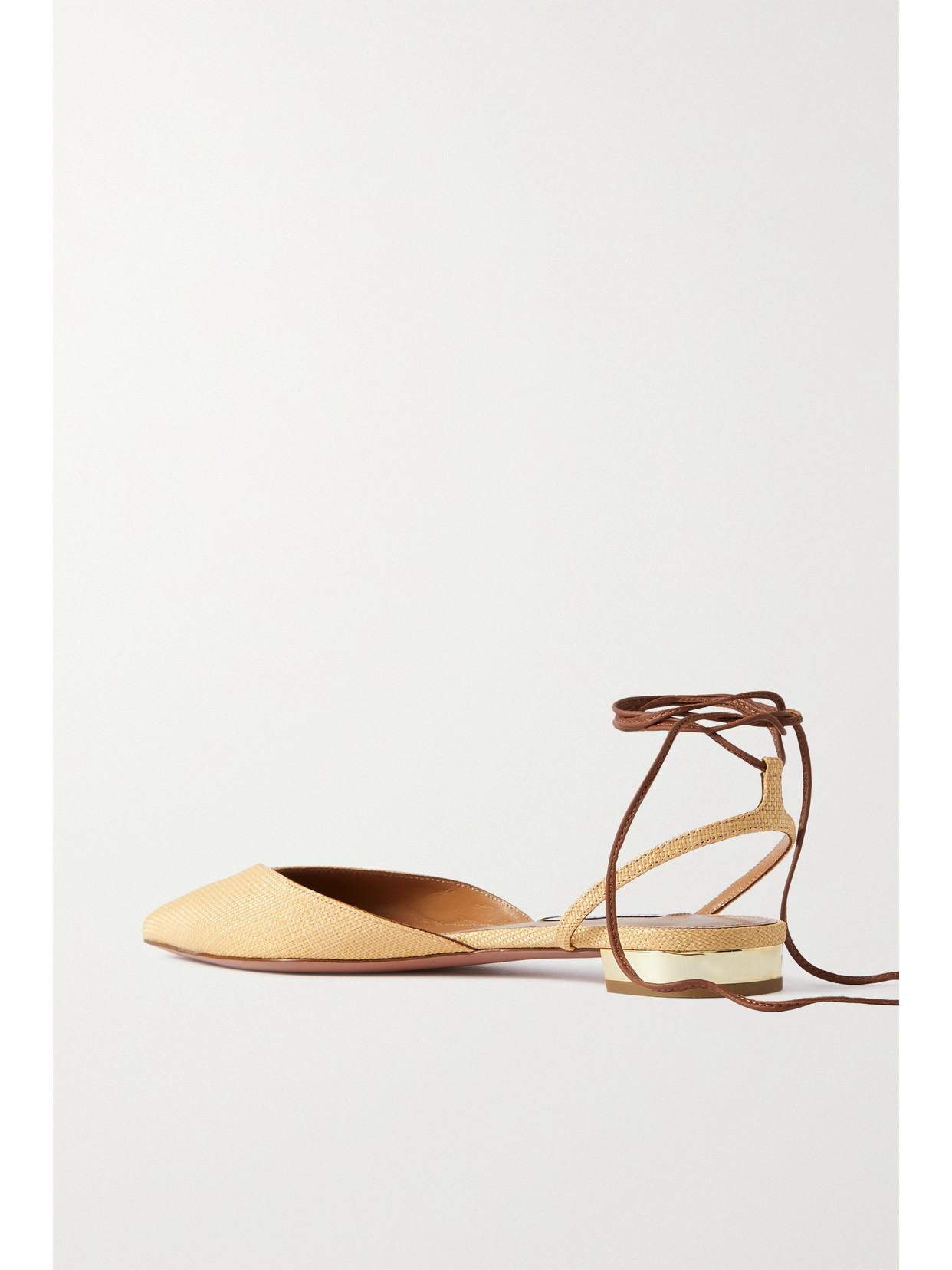 Aquazzura Beyond Leather-trimmed Woven Raffia Point-toe Flats In Neutrals
