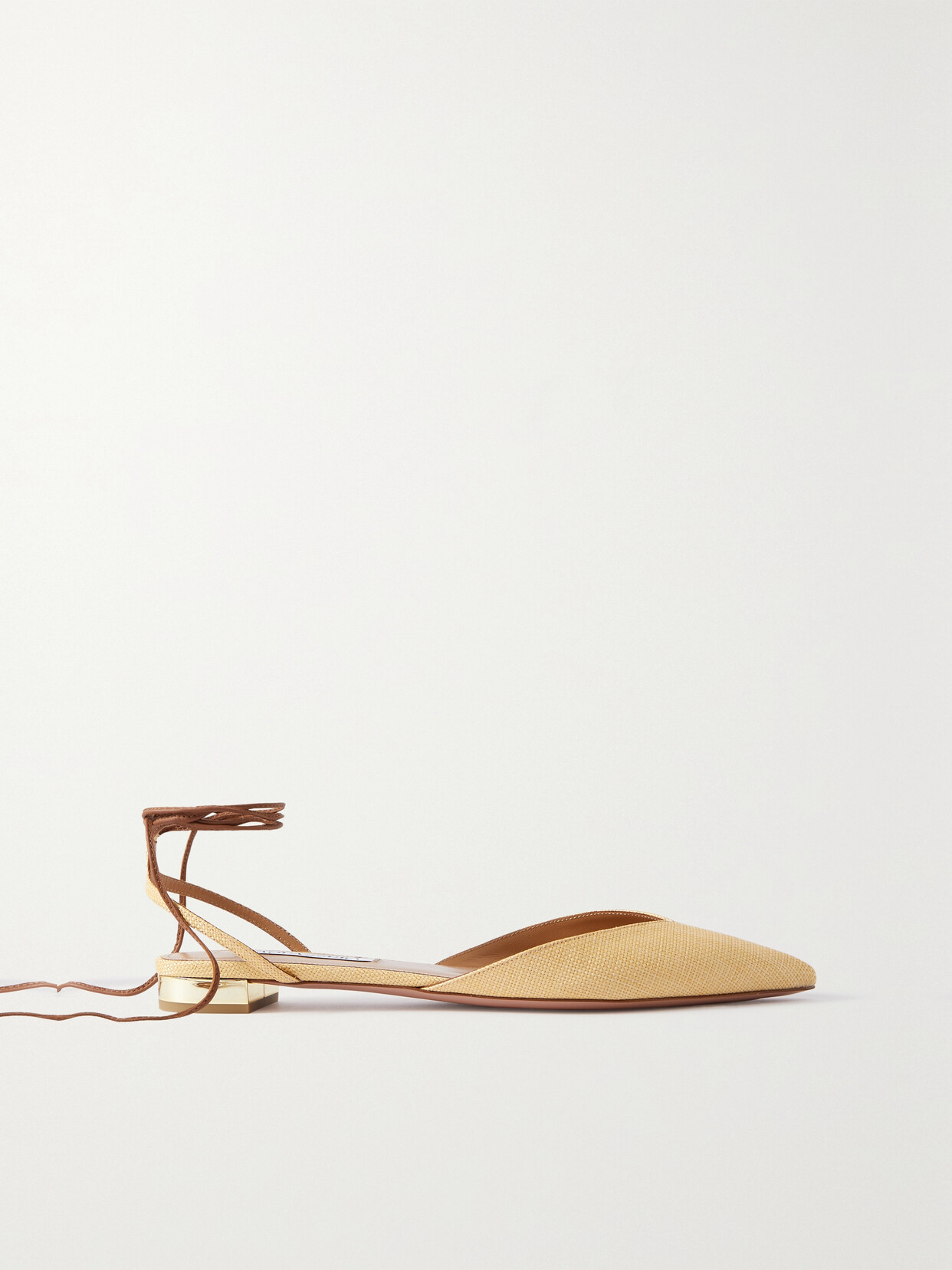 Aquazzura - Beyond Leather-trimmed Woven Raffia Point-toe Flats - Neutrals