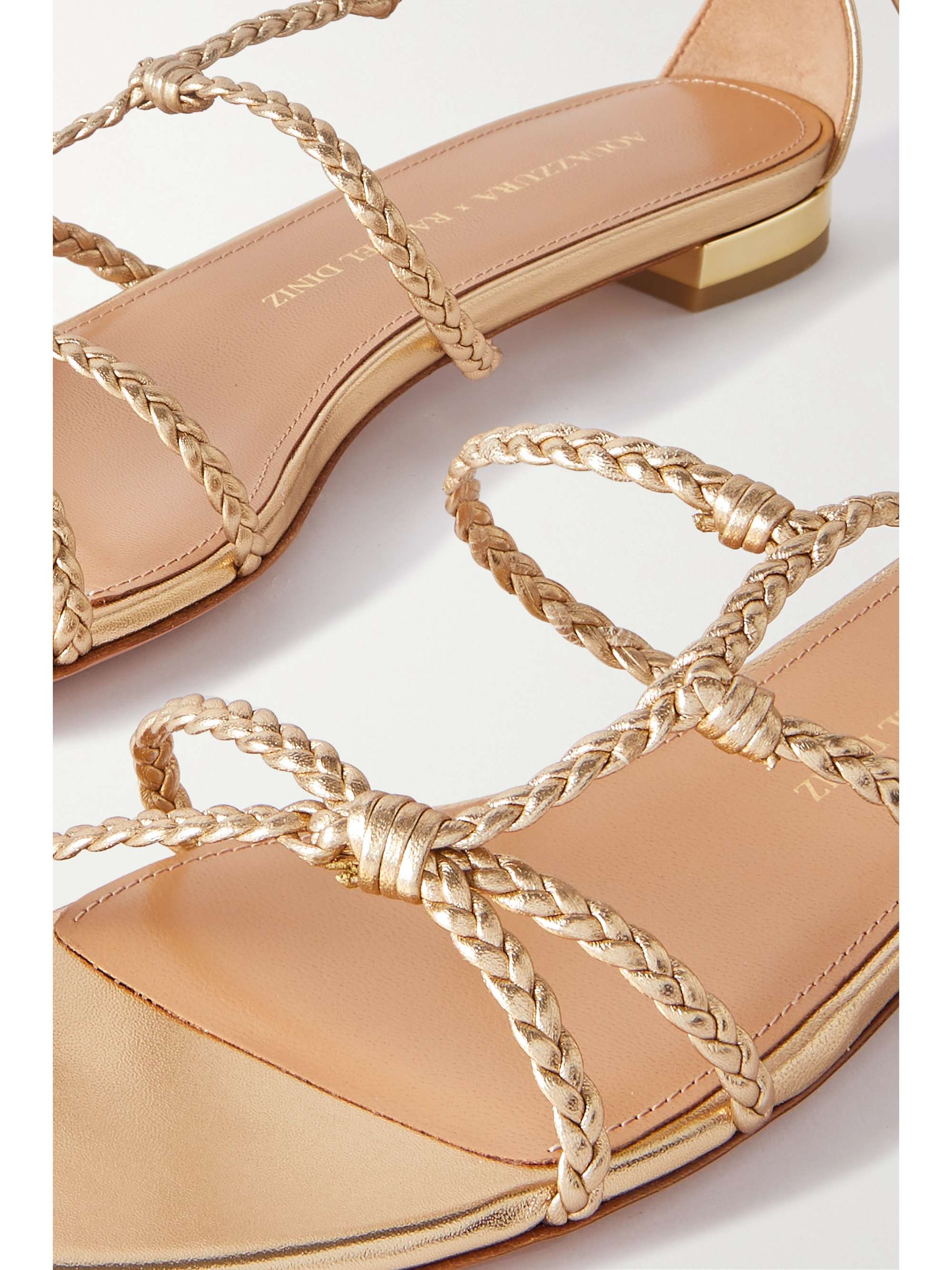 AQUAZZURA Brasilia braided metallic leather sandals