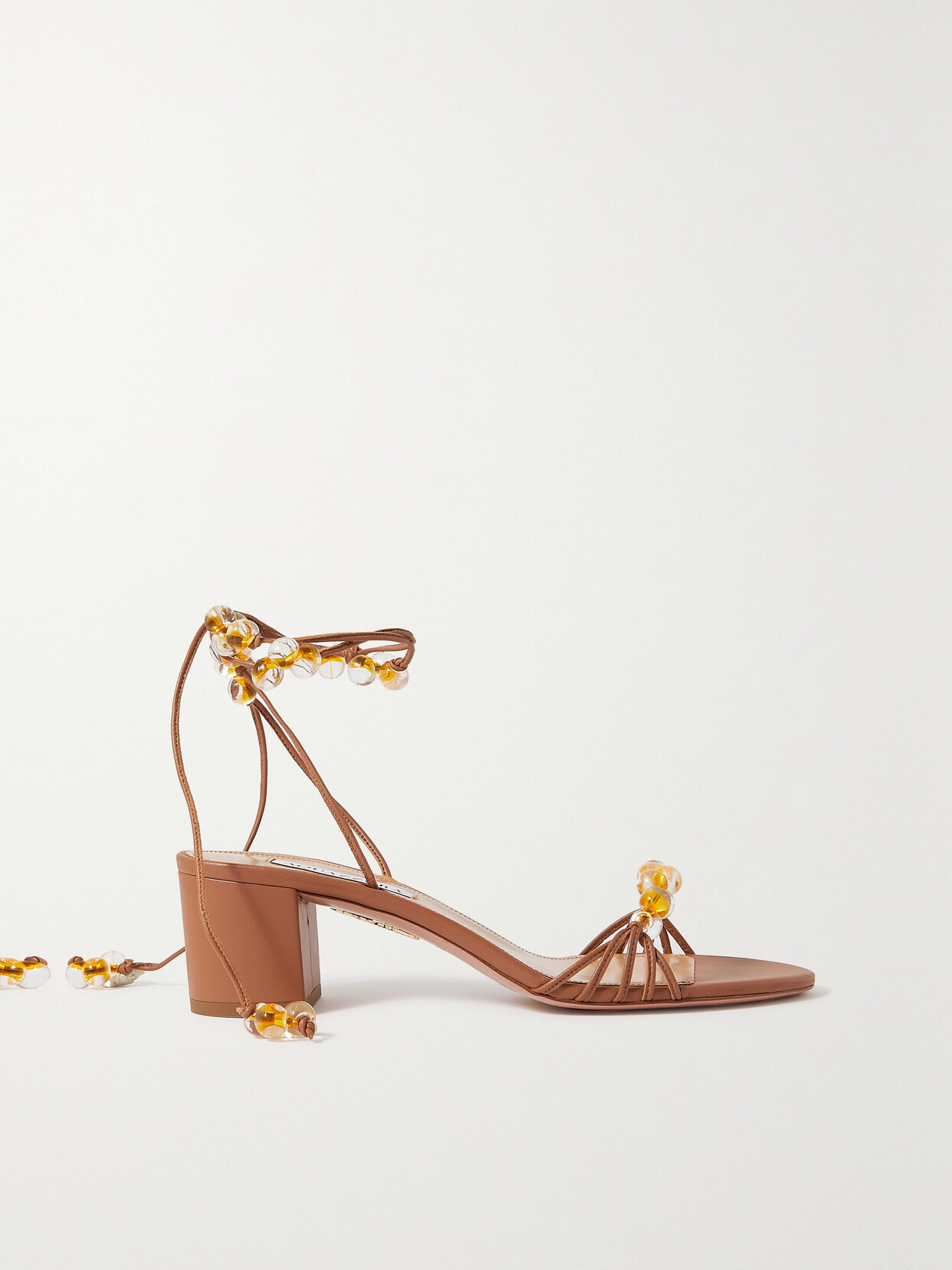 Aquazzura - Very Maui 50 Embellished Leather Sandals - Brown