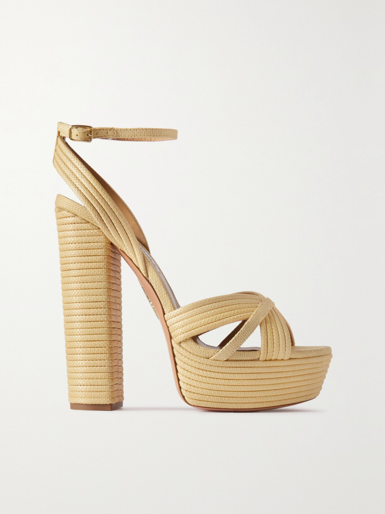 Aquazzura Sundance Plateau 140 Raffia Platform Sandals In Natural