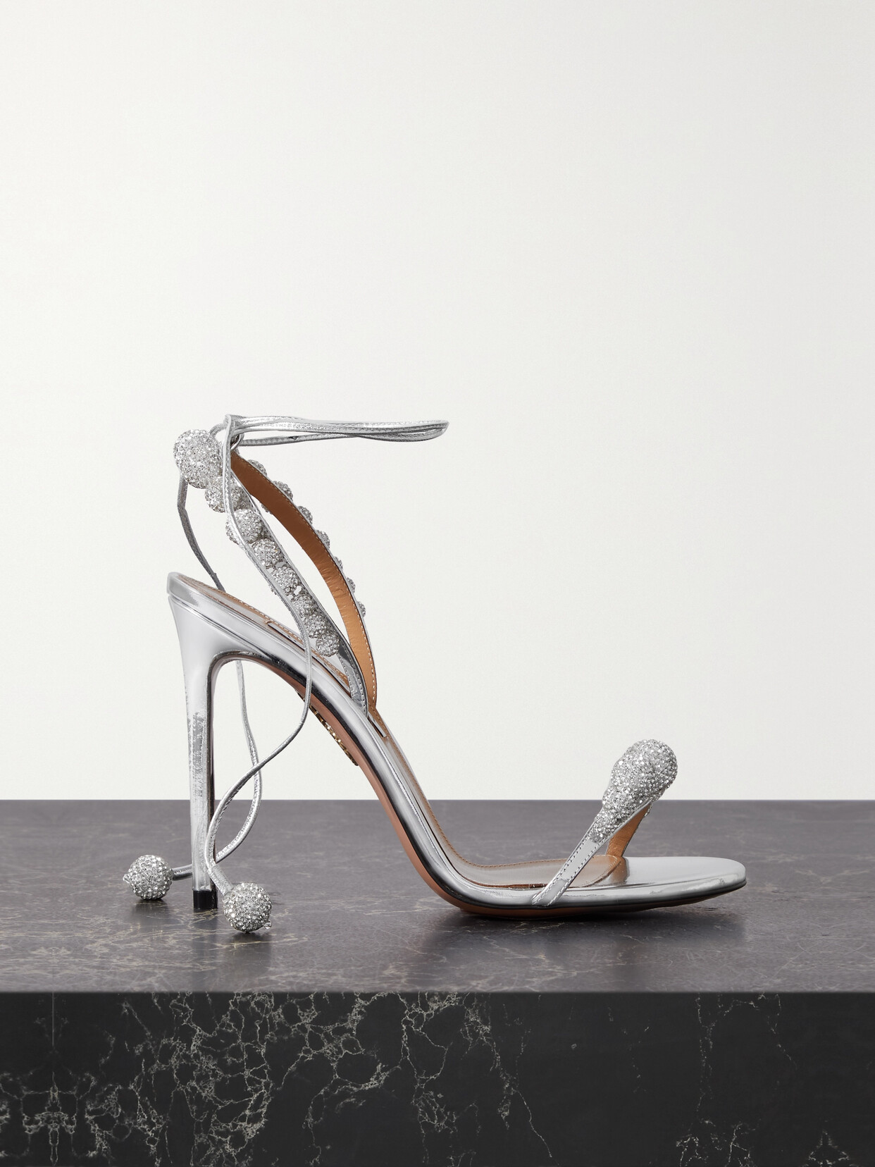 Aquazzura - Disco Dancer 105 Crystal-embellished Mirrored-leather Sandals - Silver