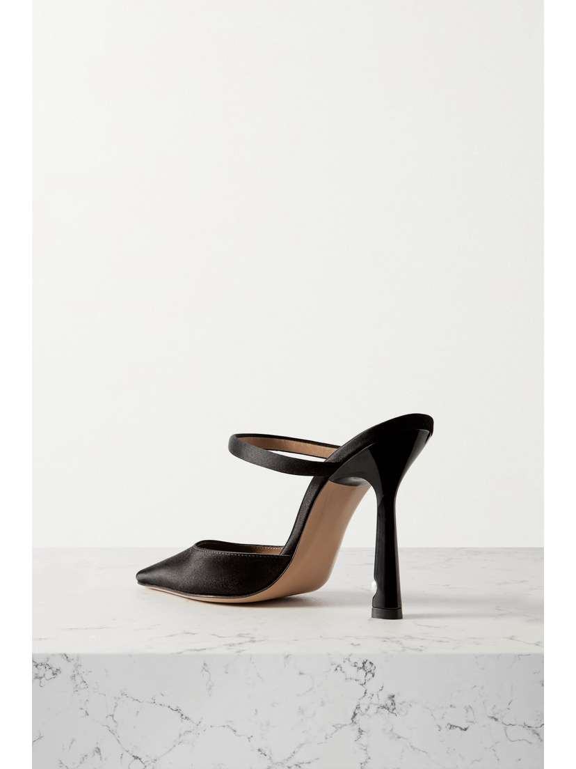 Off-White Satin Mules - side view in Black