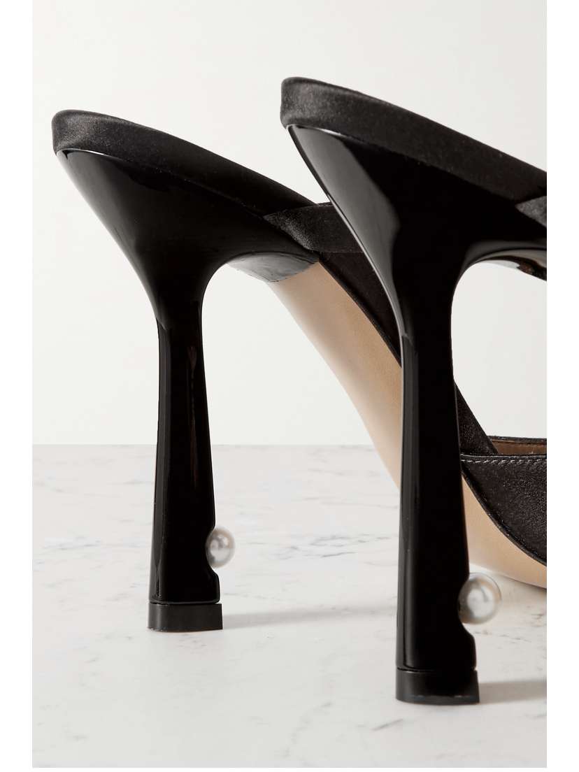 Off-White Satin Mules - detail view in Black