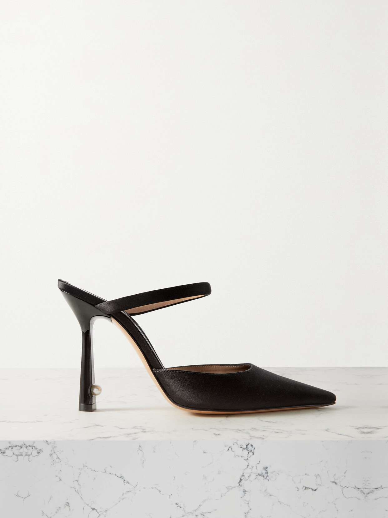 Off-white Satin Mules In Black