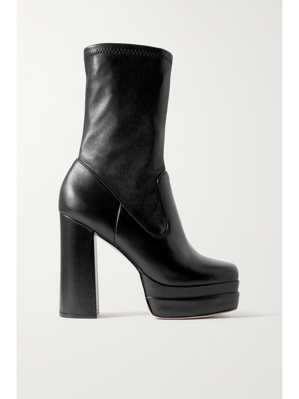 Porte & Paire - Leather Platform Sock Boots - Black