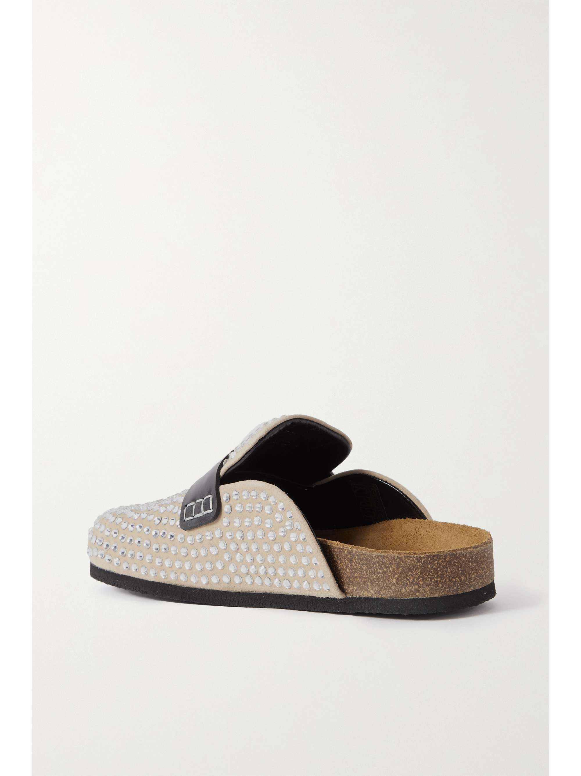 JW ANDERSON Leather-trimmed crystal-embellished suede slippers
