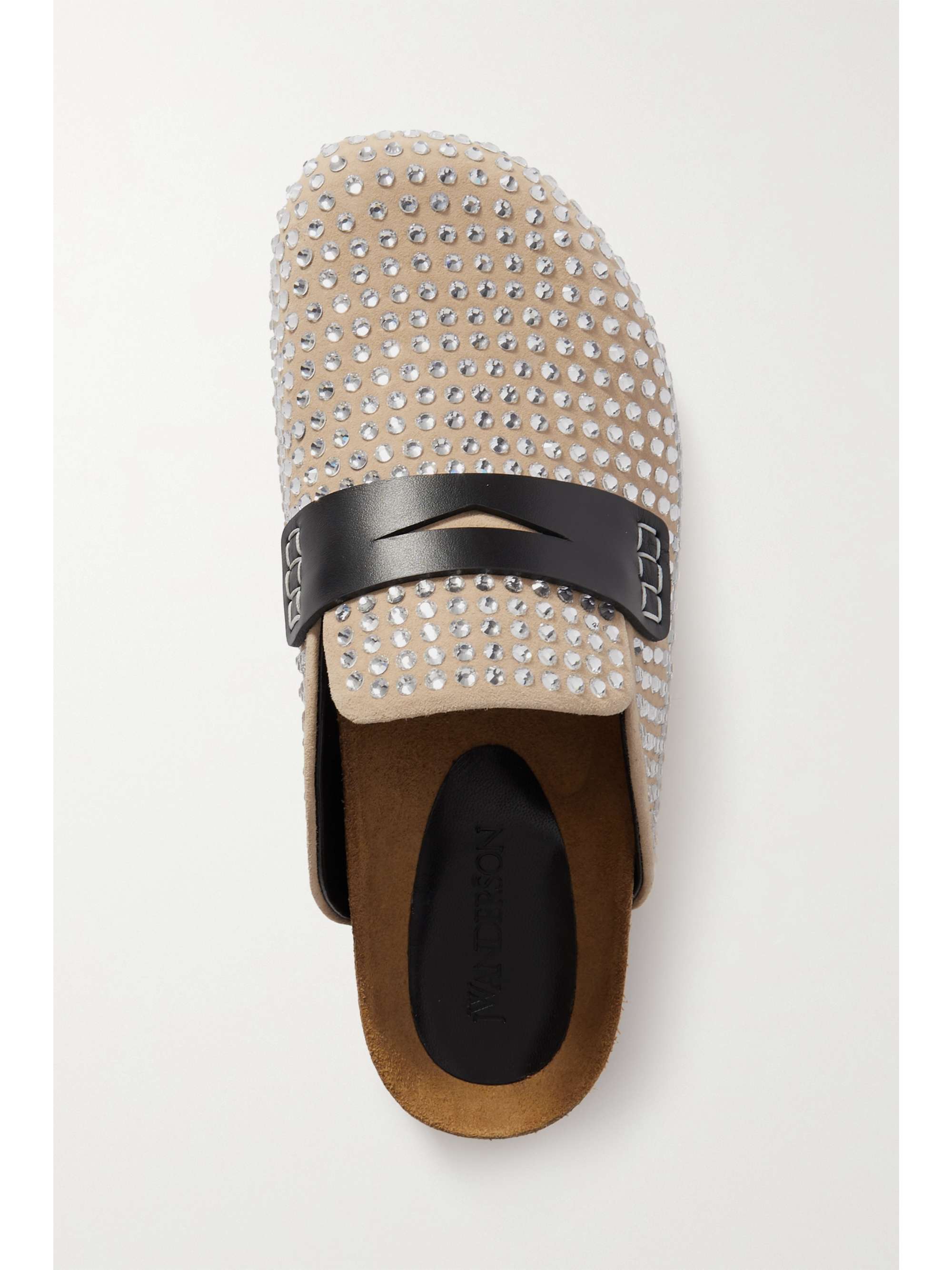 JW ANDERSON Leather-trimmed crystal-embellished suede slippers