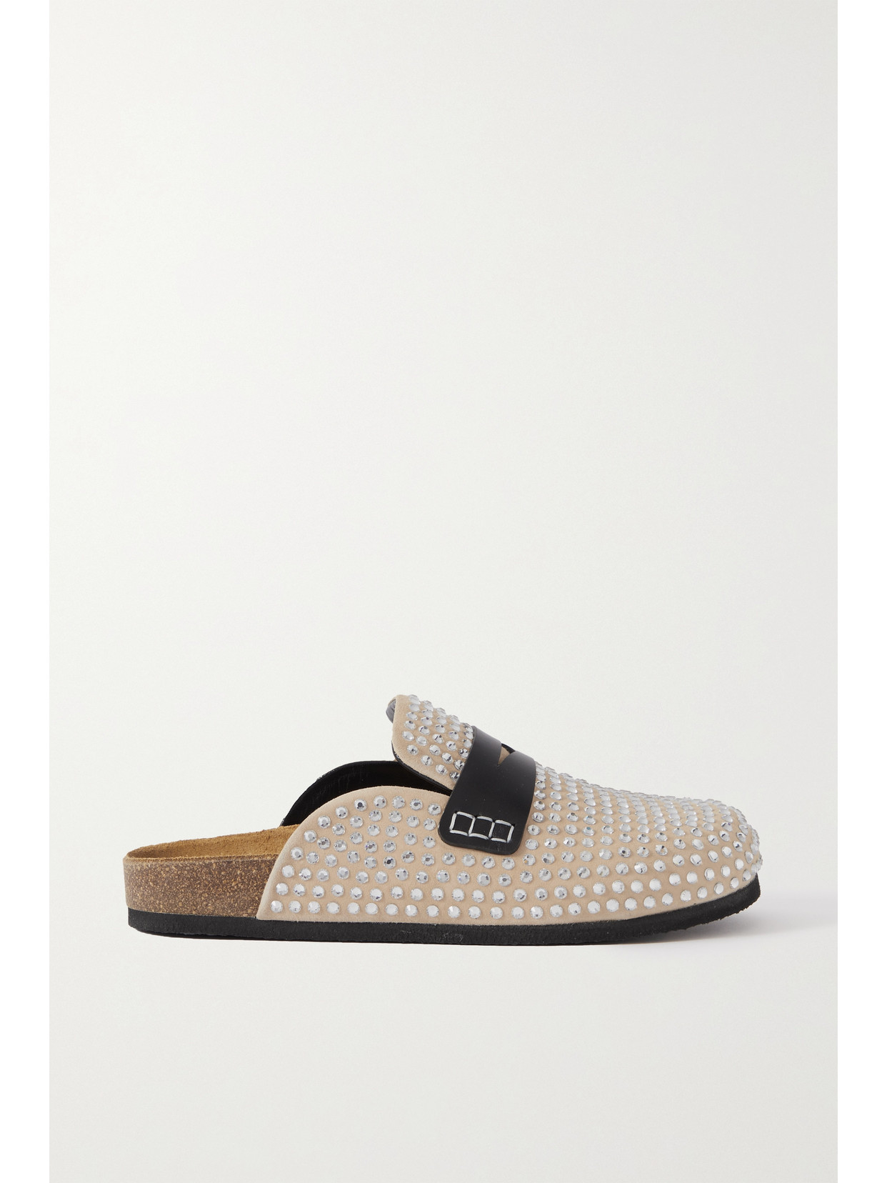 JW Anderson - Leather-trimmed Crystal-embellished Suede Slippers - Neutrals