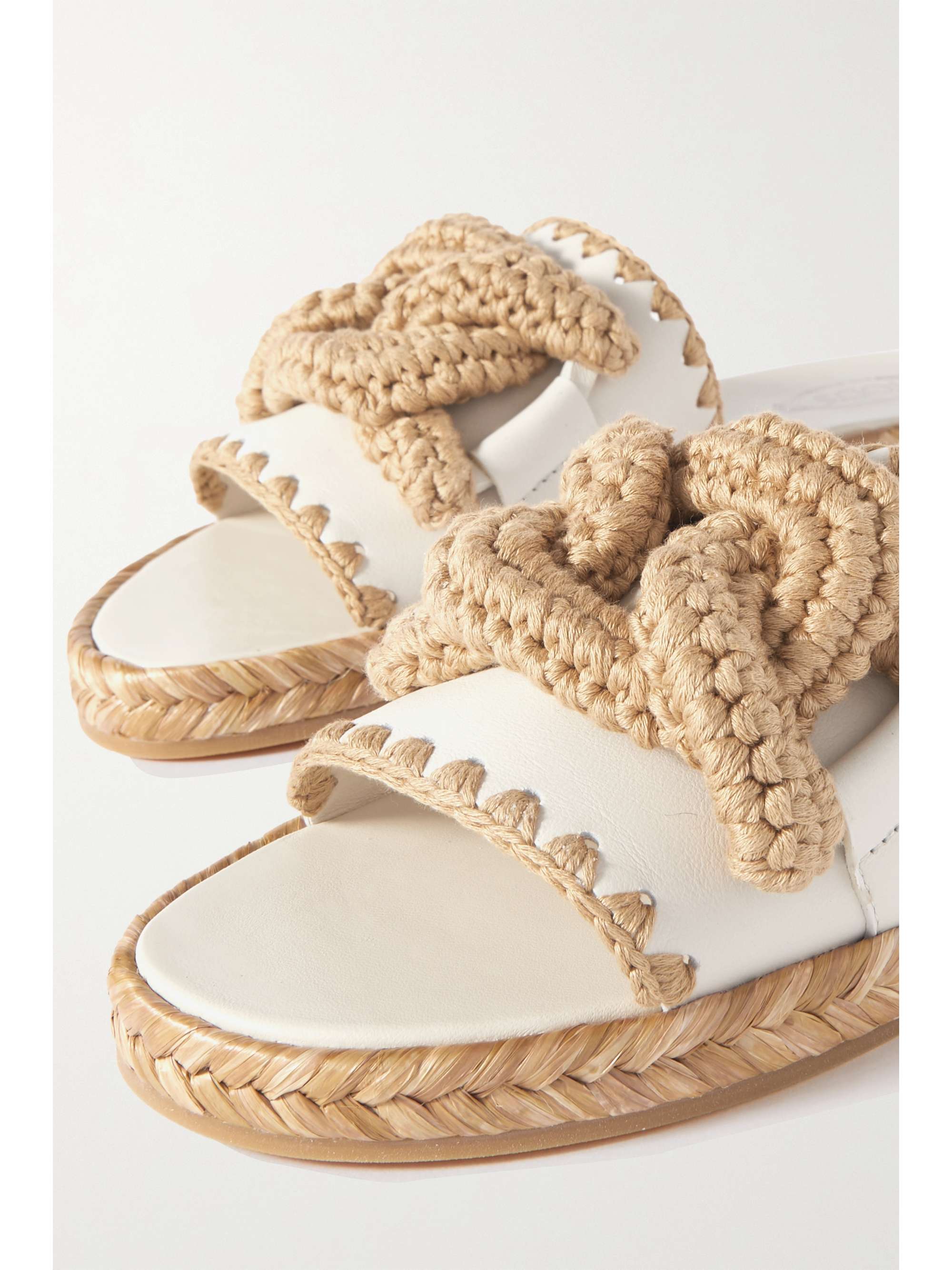 TOD'S Leather and raffia slides