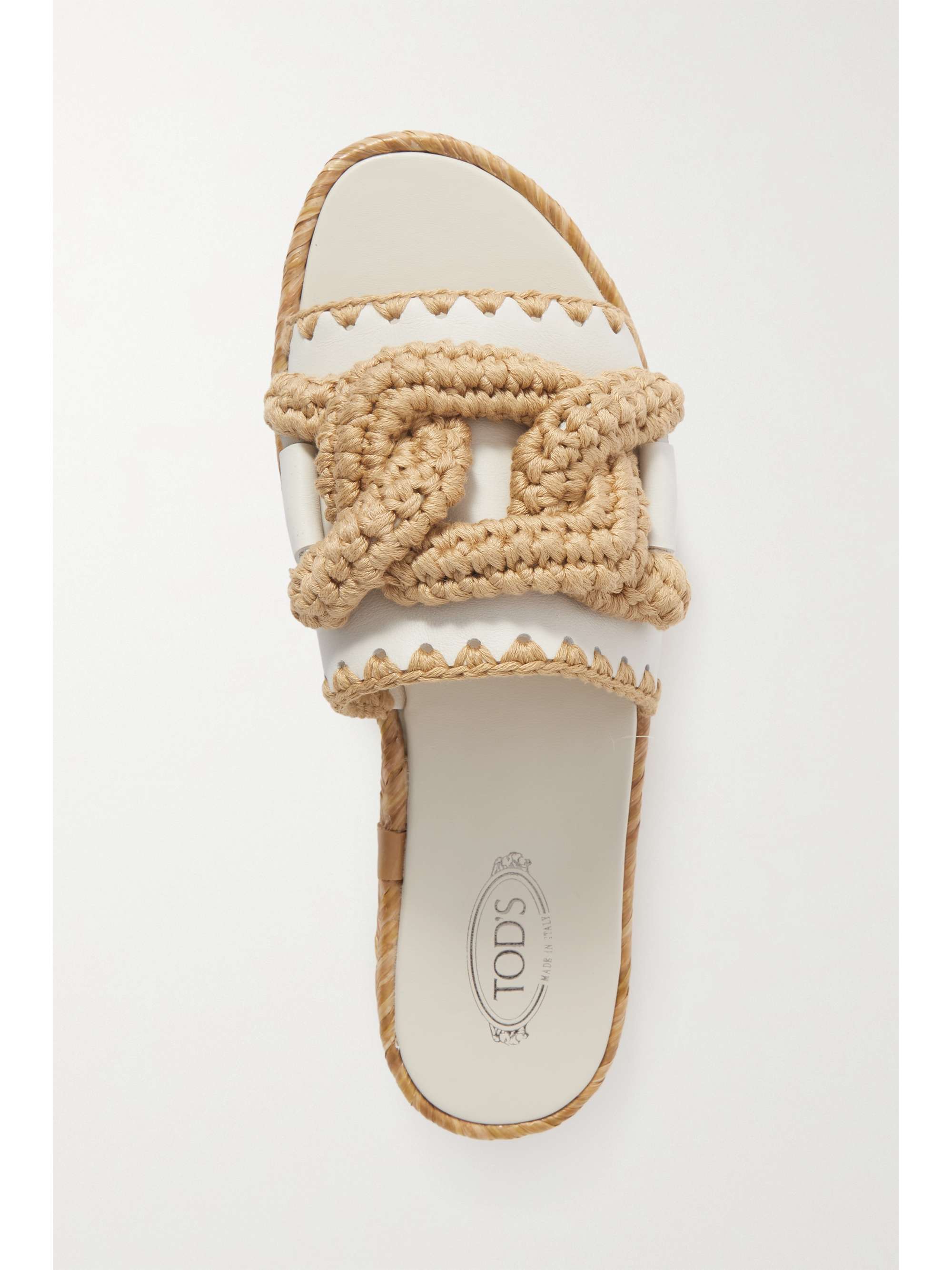 TOD'S Leather and raffia slides