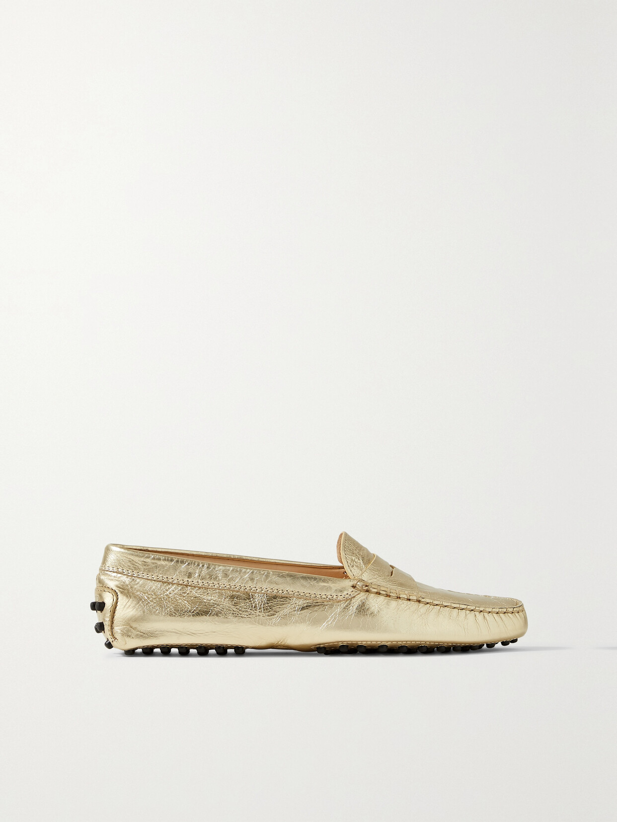 Tod's Gommino Metallic Textured-leather Loafers In Gold