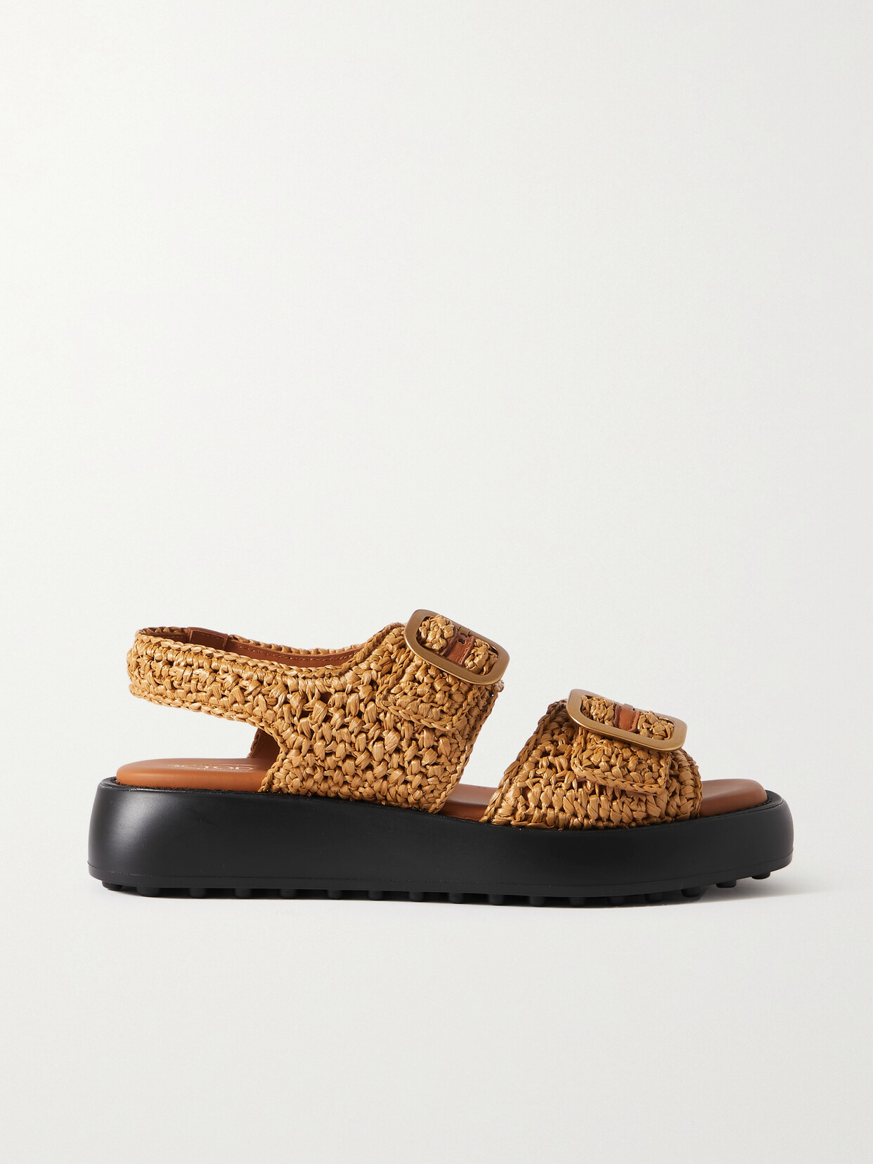 Tod's Buckled Leather-trimmed Raffia Sandals - Brown
