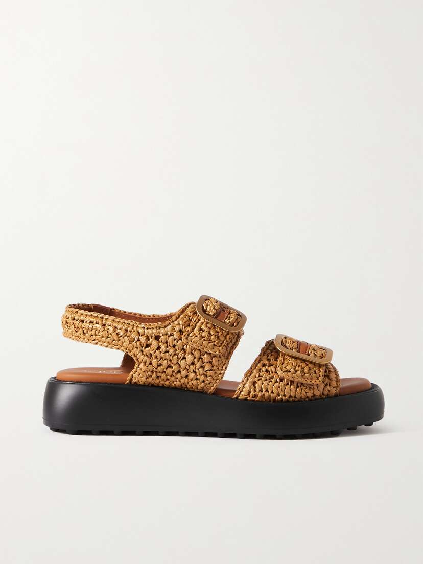 Tod's Buckled Leather-trimmed Raffia Sandals