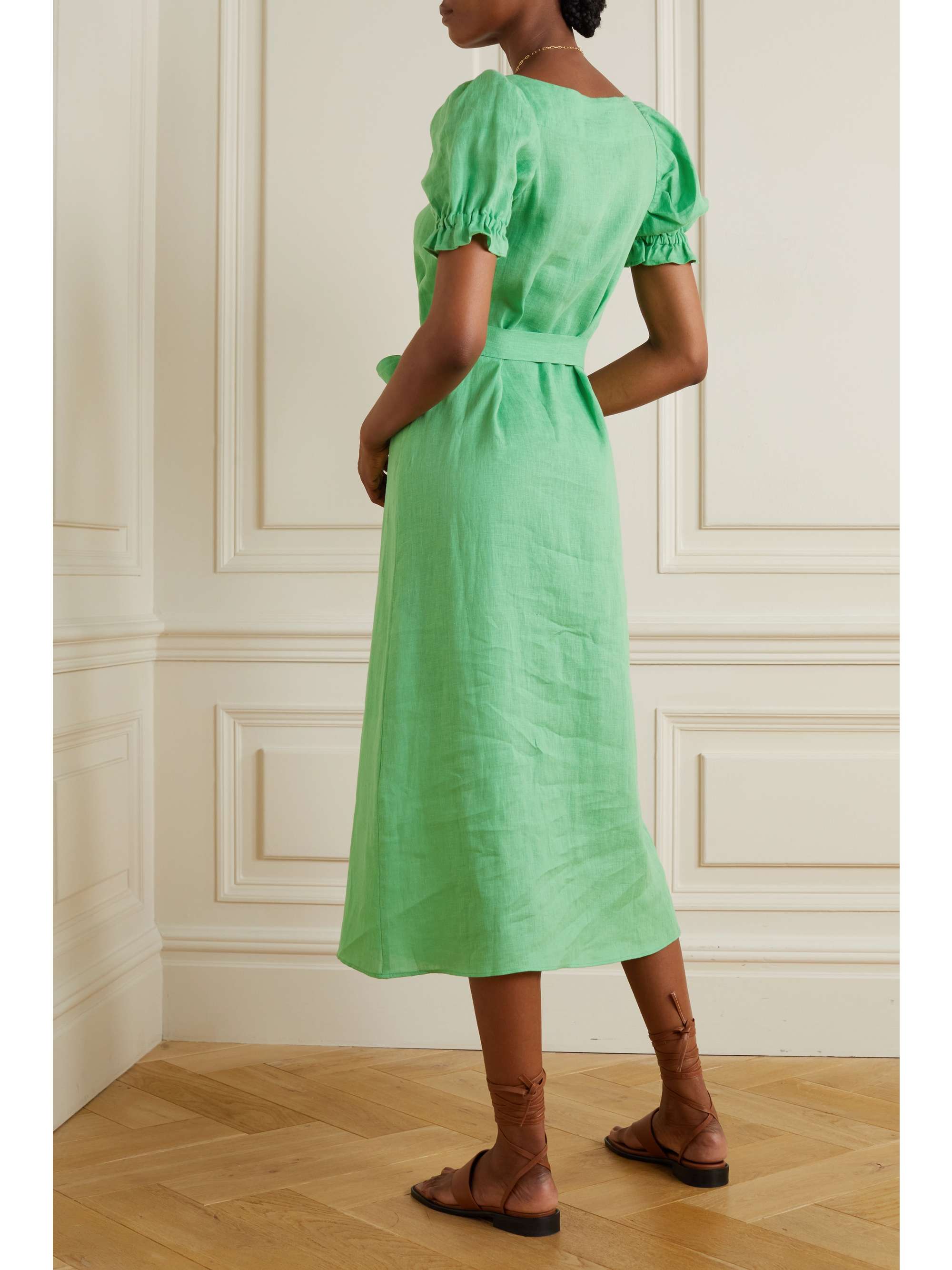 SLEEPER Brigitte Midikleid aus Leinen mit Bindegürtel