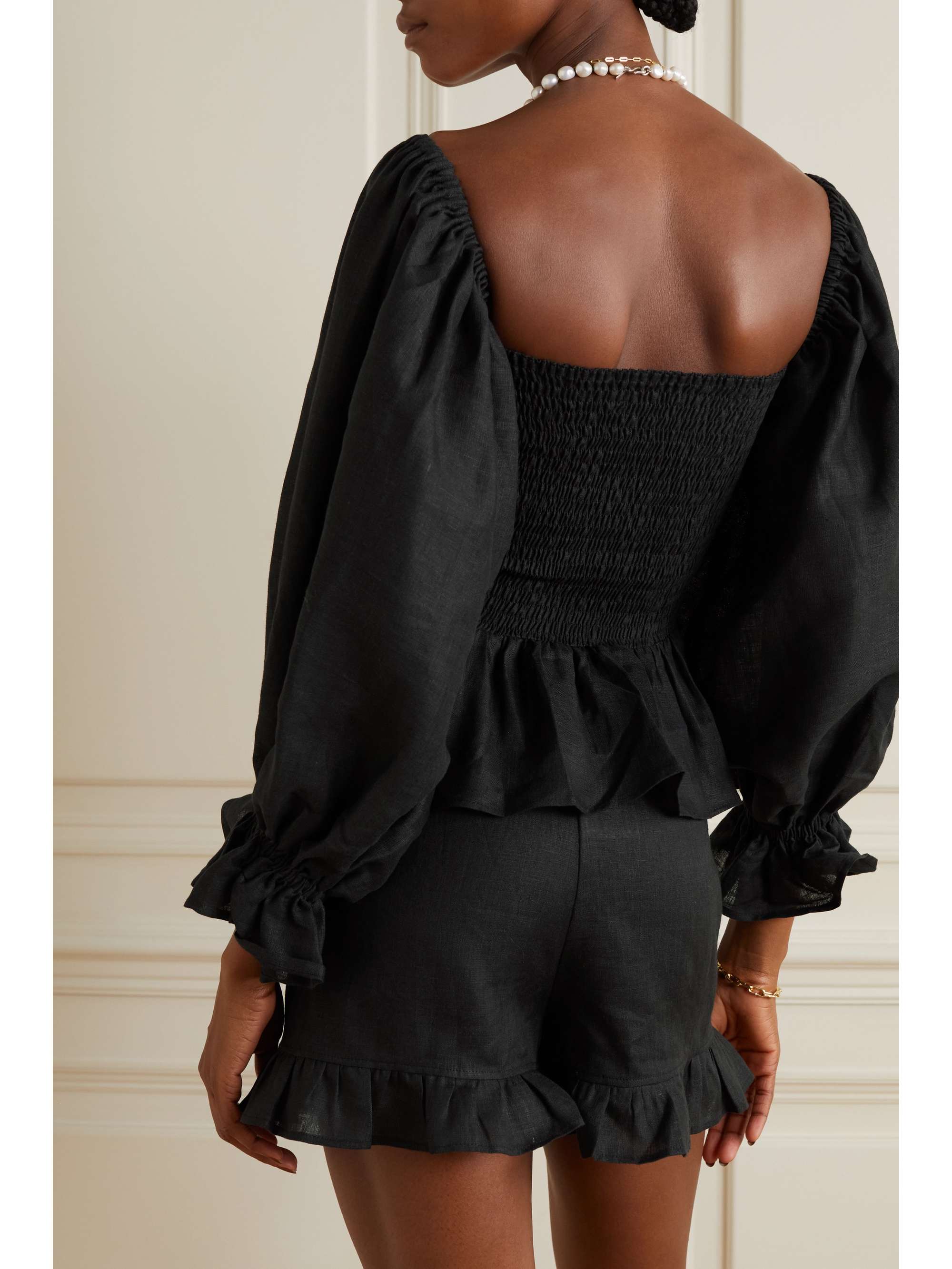 SLEEPER + NET SUSTAIN Atlanta shirred linen top and shorts set NETA