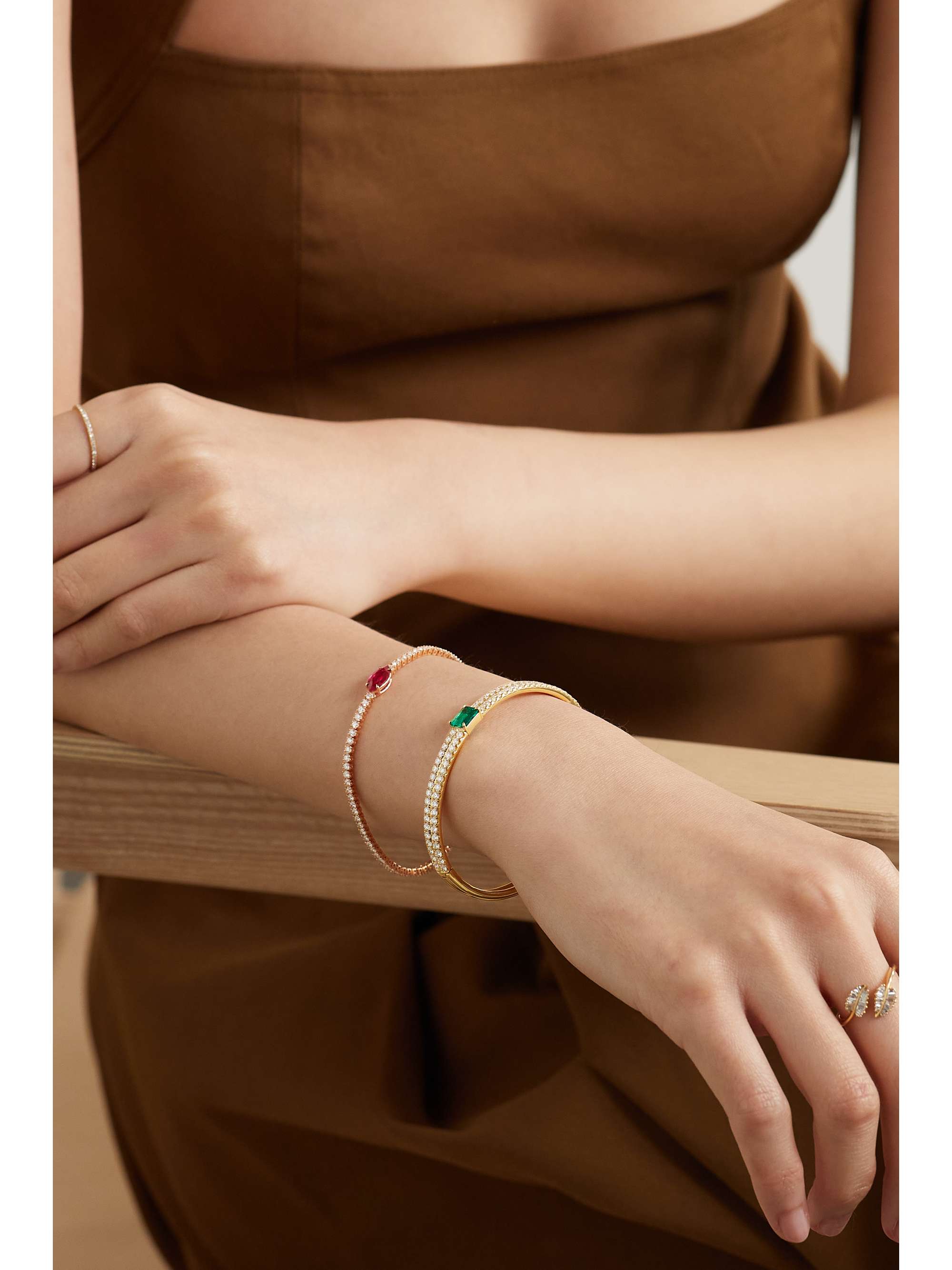 ANITA KO Gia 18-karat gold, diamond and emerald bracelet