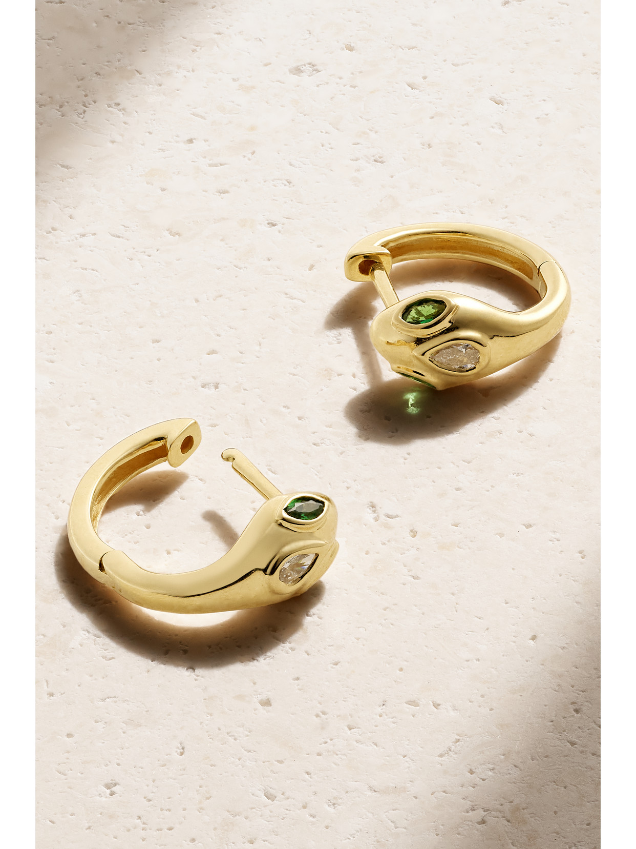 Shop Anita Ko Snake 18-karat Gold, Emerald And Diamond Hoop Earrings