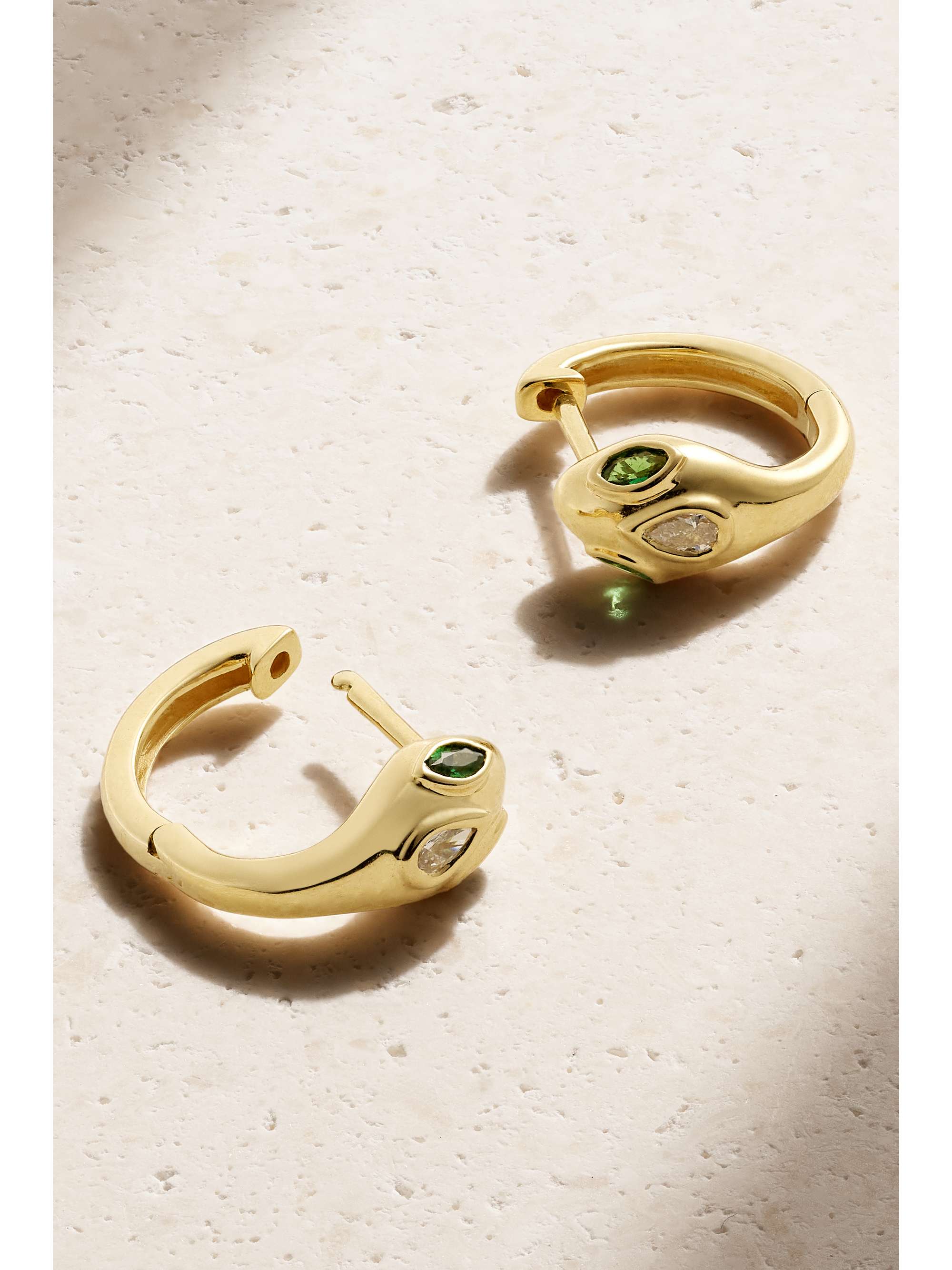 ANITA KO Snake 18-karat gold, emerald and diamond hoop earrings