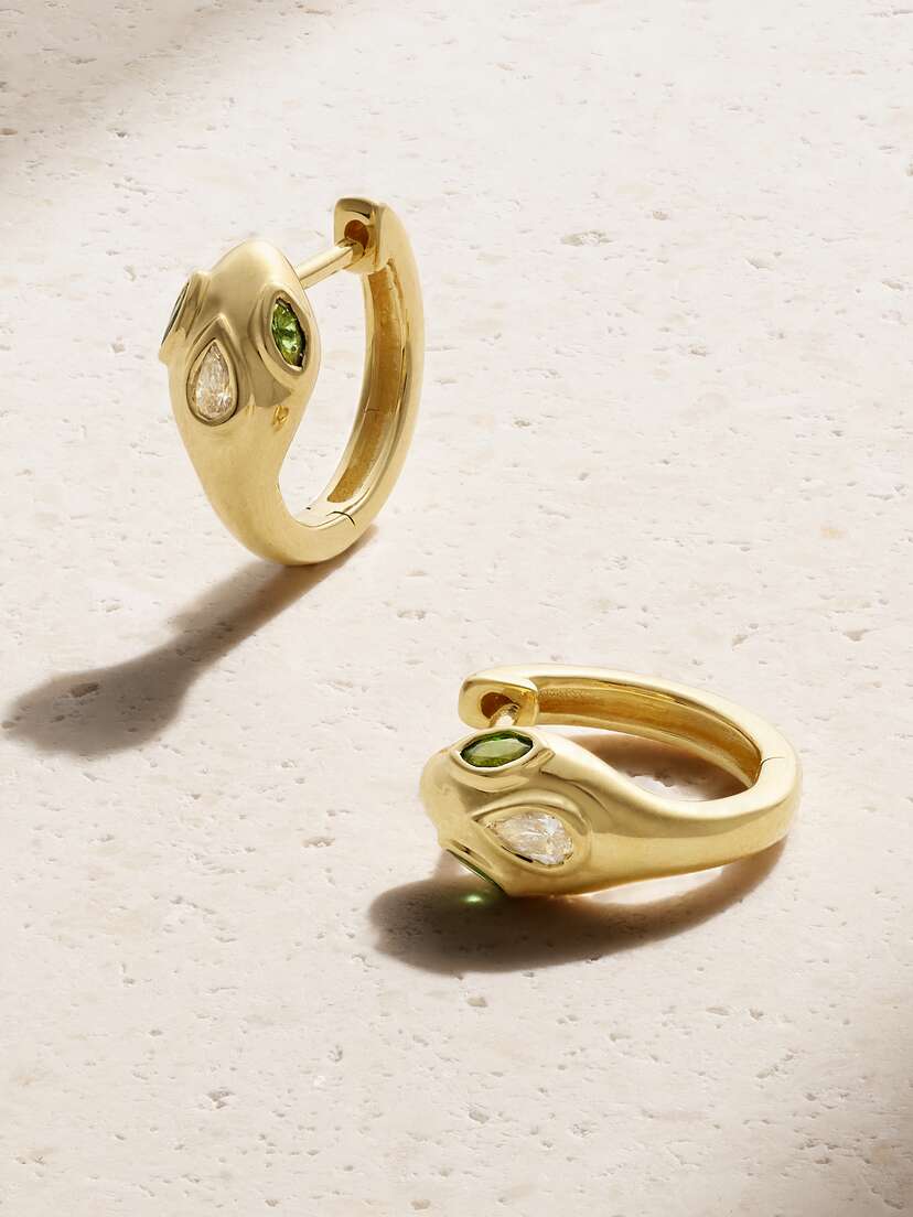 Anita Ko Snake 18-karat Gold, Emerald And Diamond Hoop Earrings
