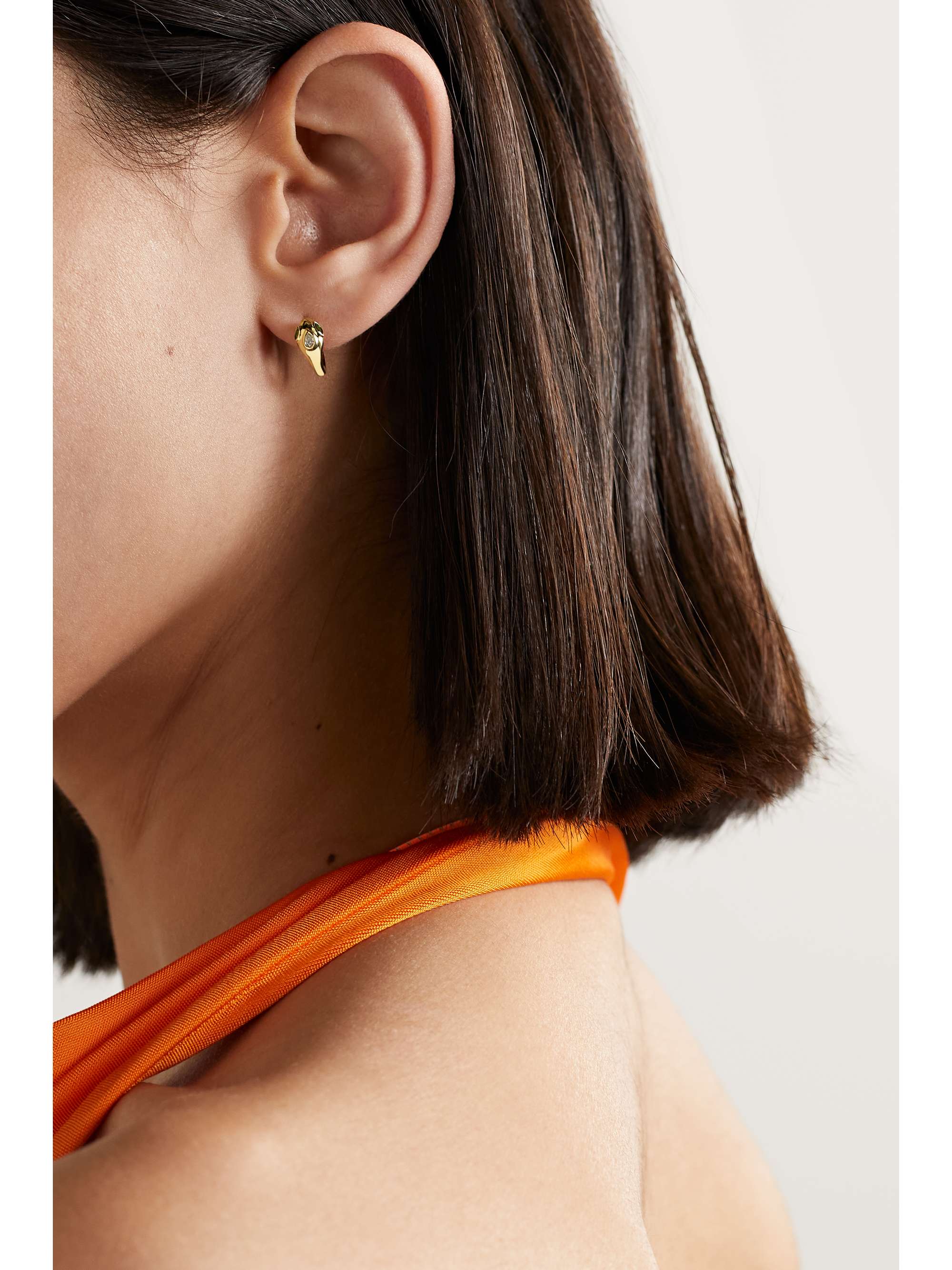 ANITA KO Snake 18-karat gold, emerald and diamond hoop earrings