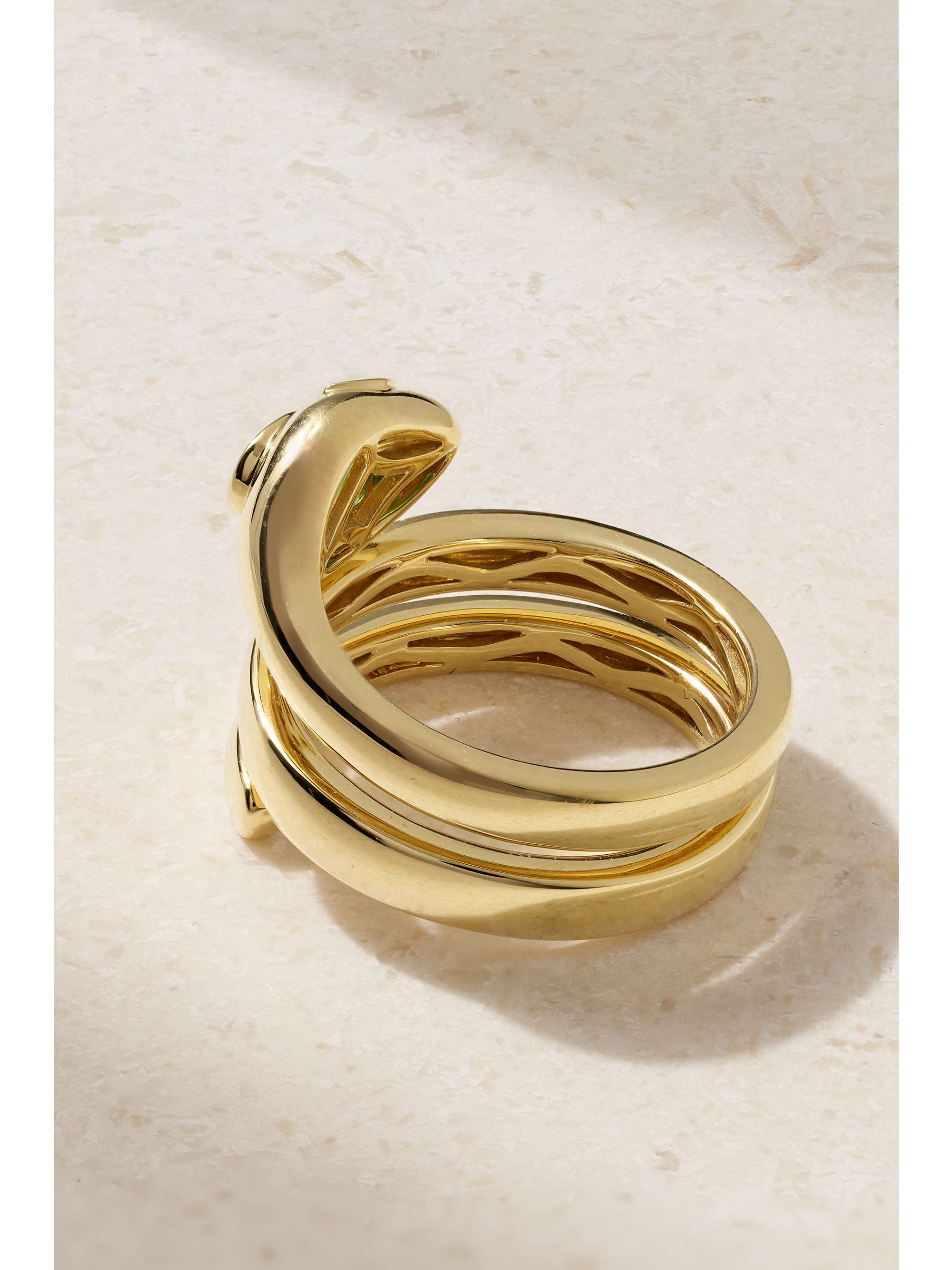 ANITA KO Snake Coil 18-karat gold, diamond and emerald pinky ring