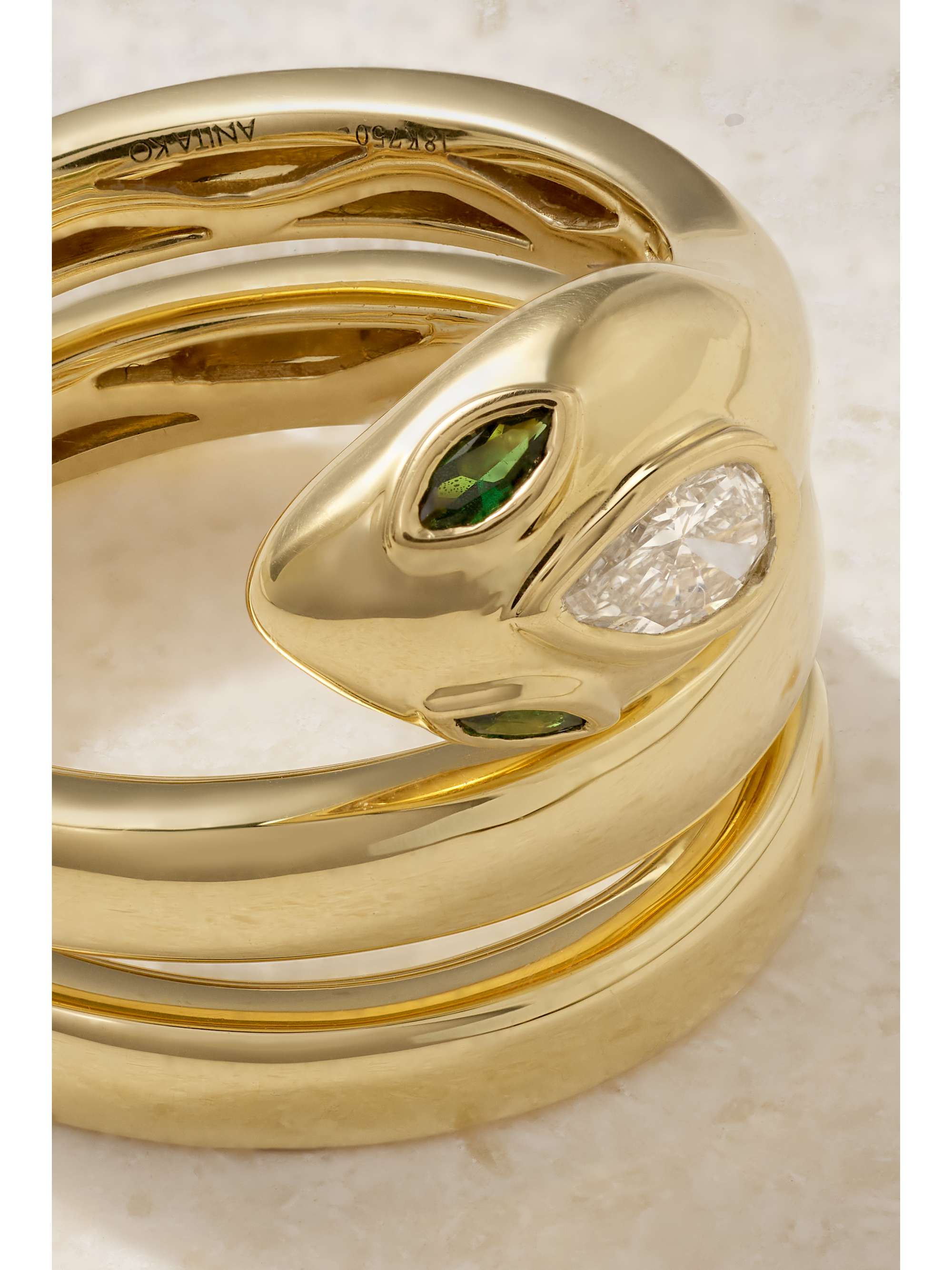 ANITA KO Snake Coil 18-karat gold, diamond and emerald pinky ring