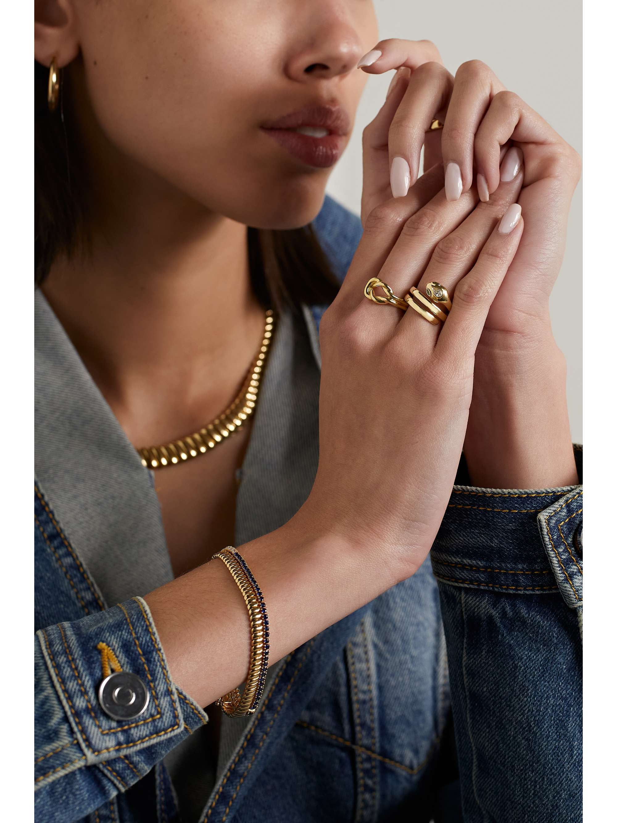 ANITA KO Snake Coil 18-karat gold, diamond and emerald pinky ring