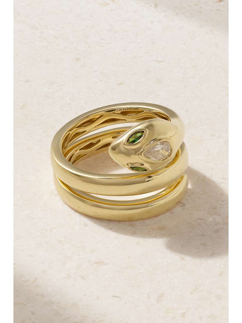 Anita Ko Snake Coil 18-karat Gold, Diamond And Emerald Pinky Ring