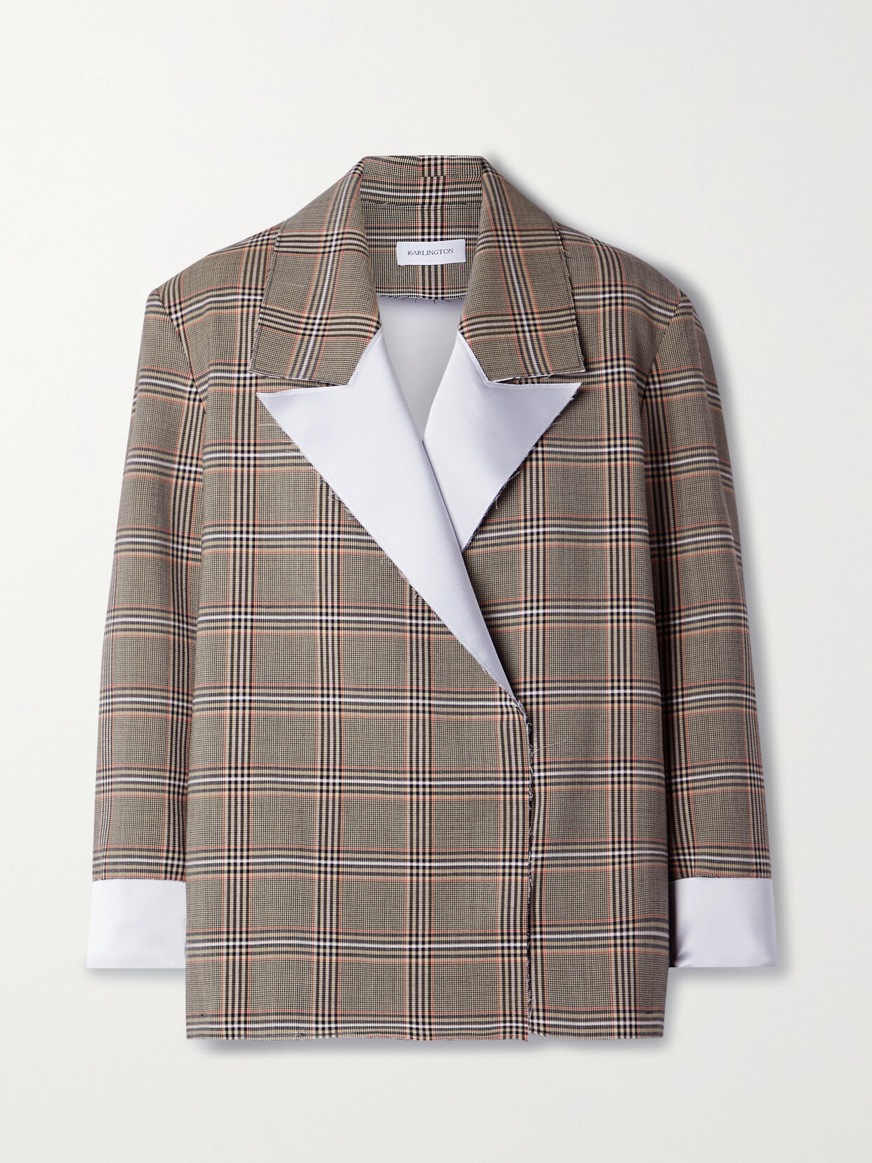 16ARLINGTON - Willa Satin-trimmed Checked Woven Blazer - Brown