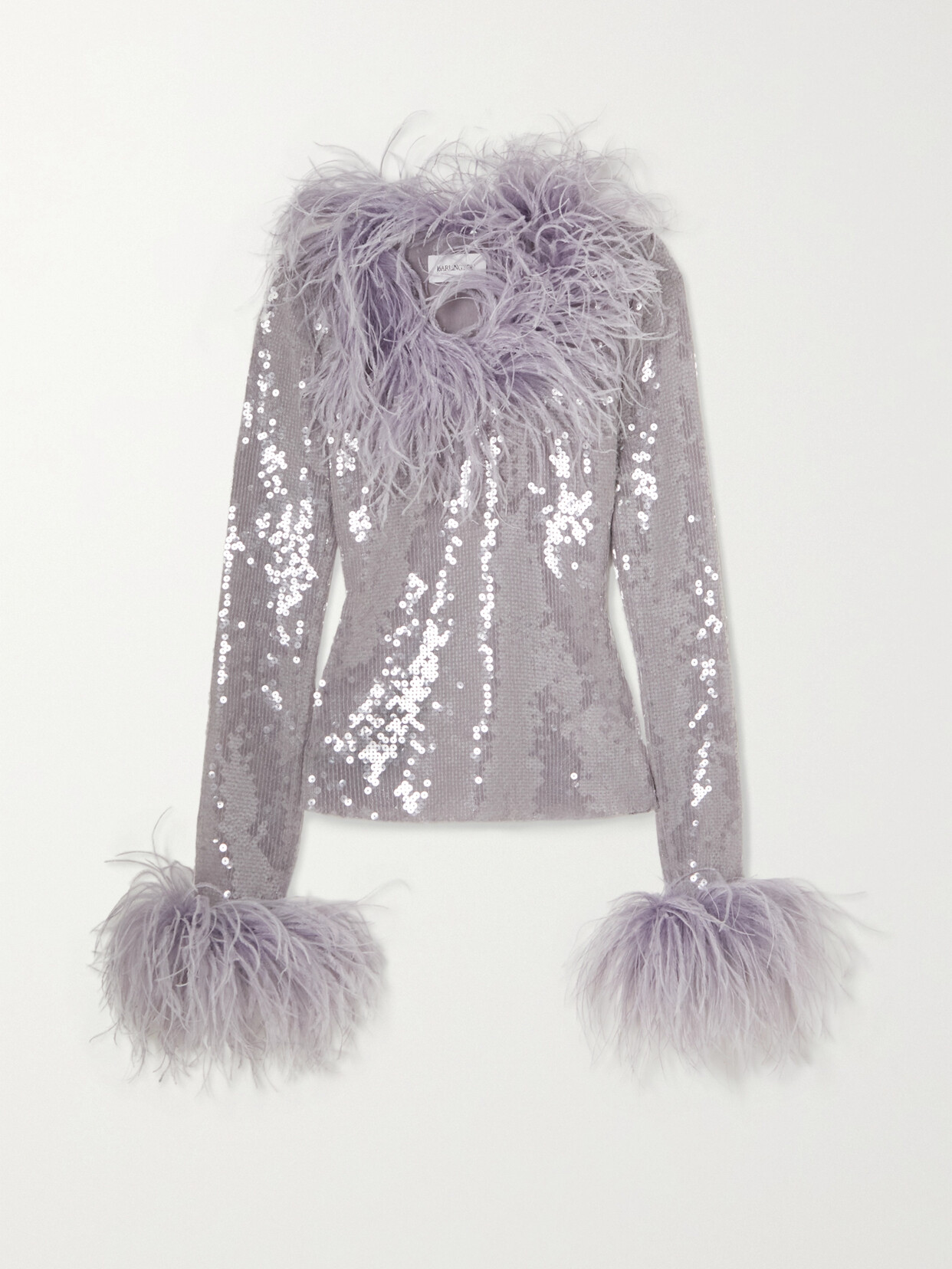 16ARLINGTON - Pendall Feather-trimmed Sequined Stretch-tulle Top - Purple