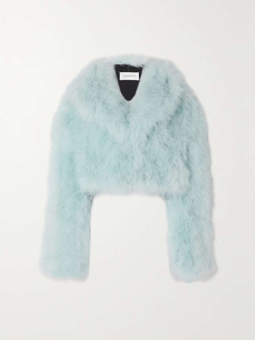 16ARLINGTON Circe Cropped Feather-embellished Satin Jacket