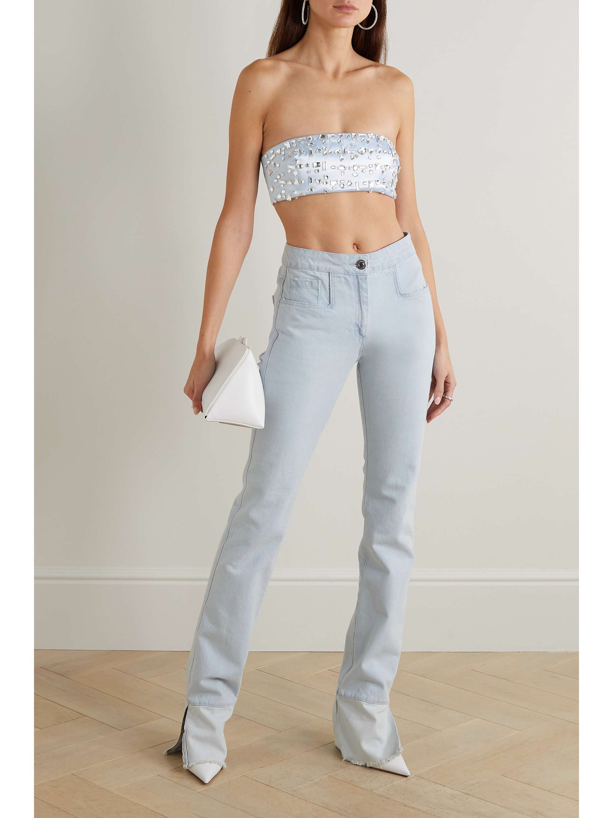 16ARLINGTON Blaise strapless cropped crystal-embellished satin bustier top
