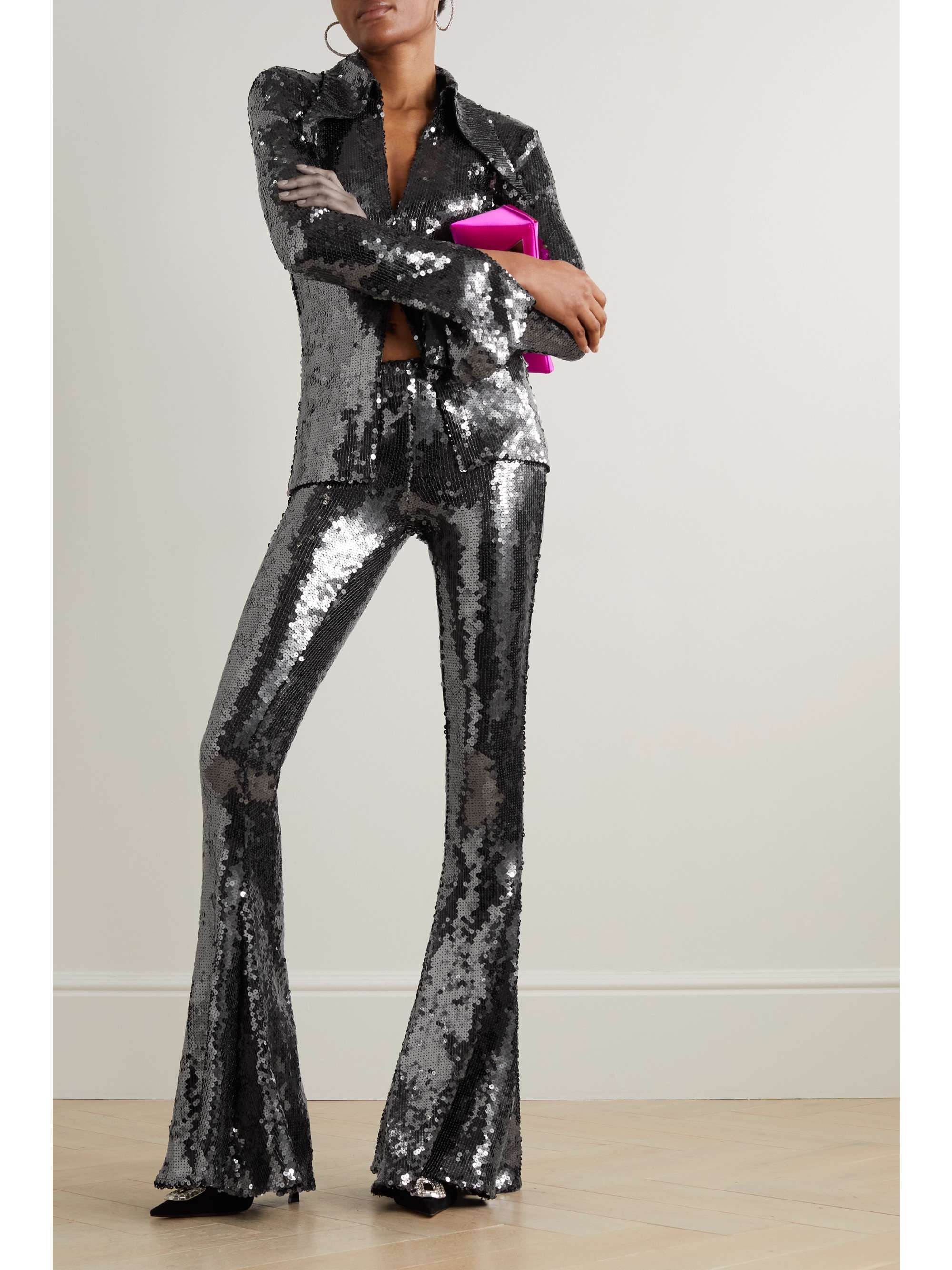 16ARLINGTON Koro sequined tulle flared pants