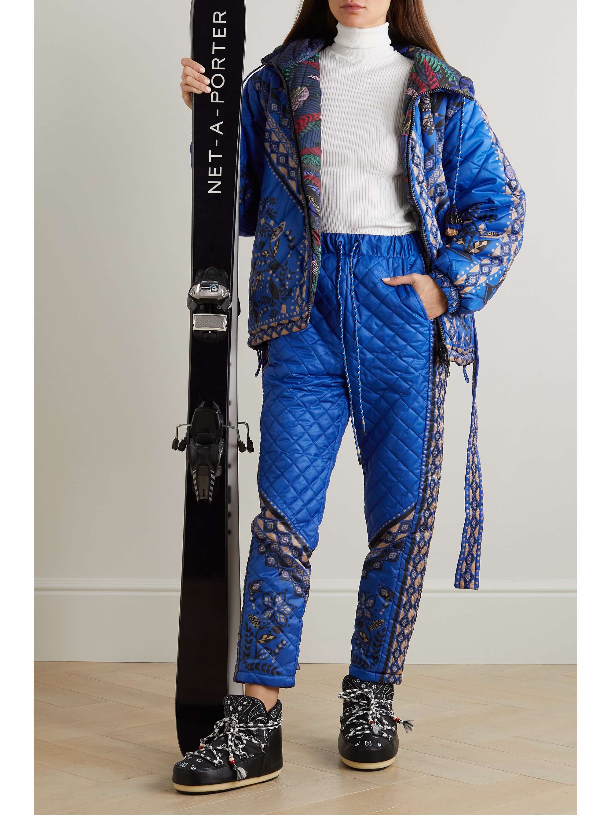 FARM RIO Macaw Forest quilted printed shell pants NETAPORTER
