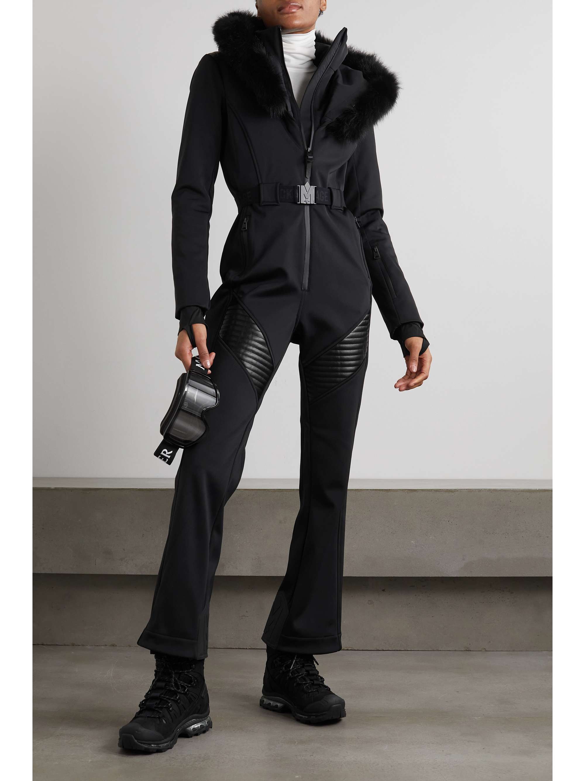 MACKAGE Elle-sh hooded belted shearling-trimmed ski suit | NET-A-PORTER