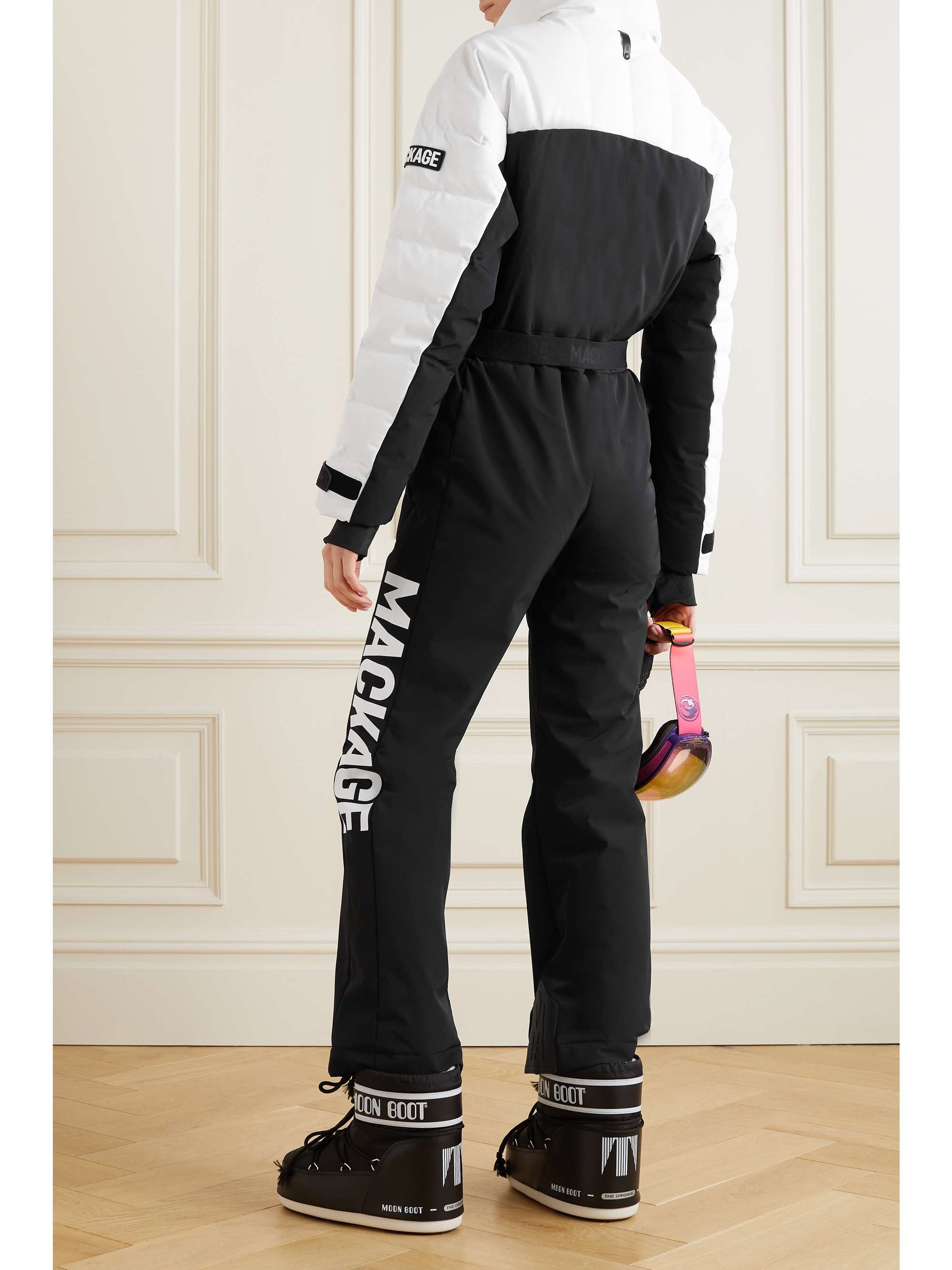 MACKAGE + NET SUSTAIN Halen two-tone quilted stretch-shell down ski suit |  NET-A-PORTER