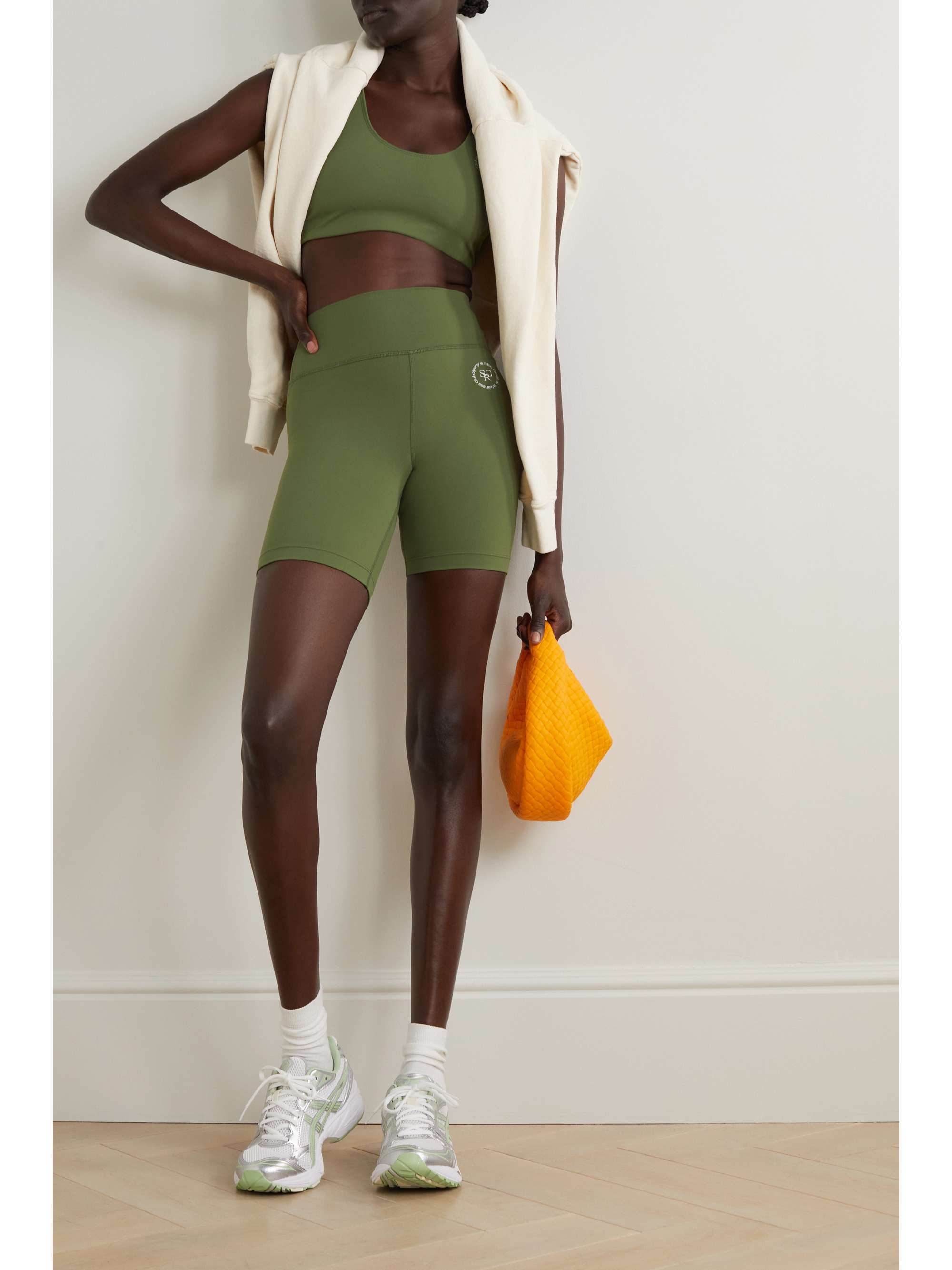 SPORTY & RICH Printed stretch-jersey bike shorts