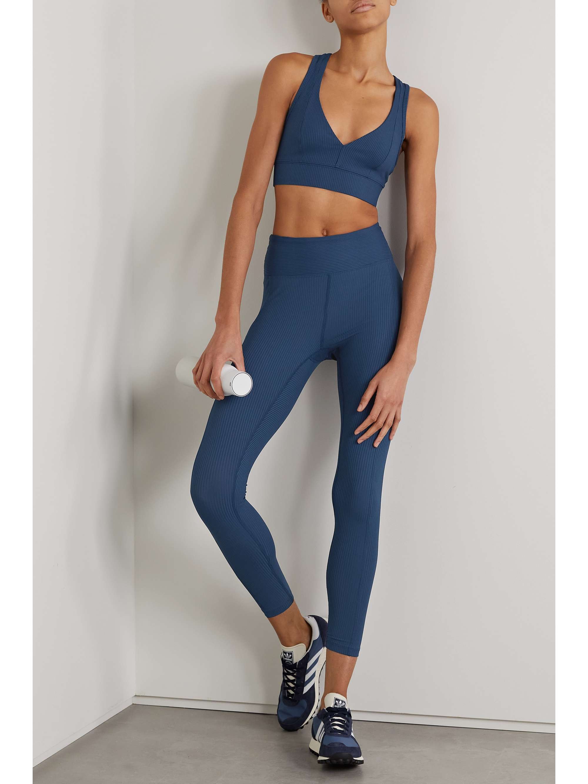 The Upside Shakti Simone Cutout Color-block Ribbed Stretch Sports Bra In  Blue