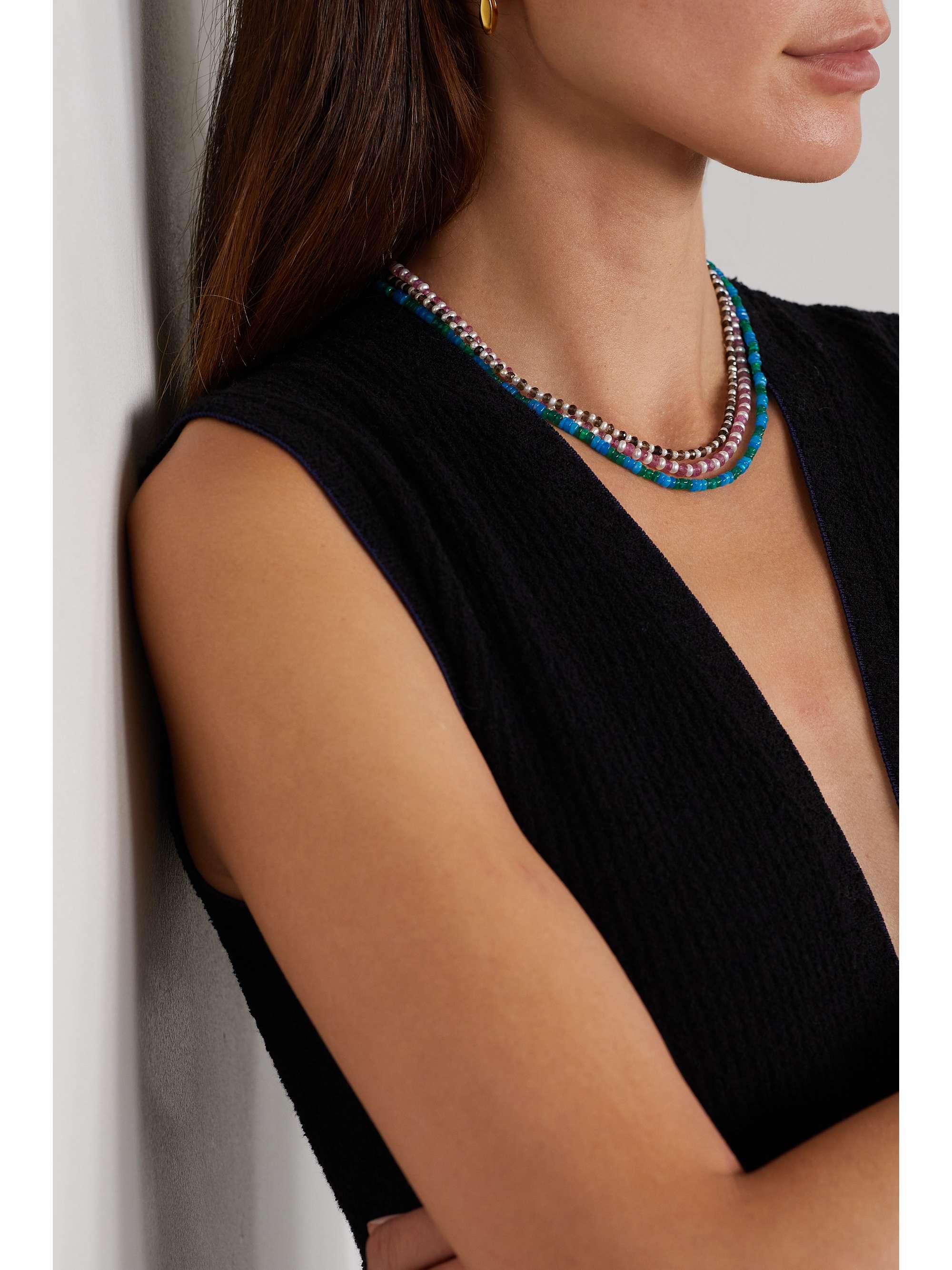 JIA JIA Gold smokey quartz and pearl necklace