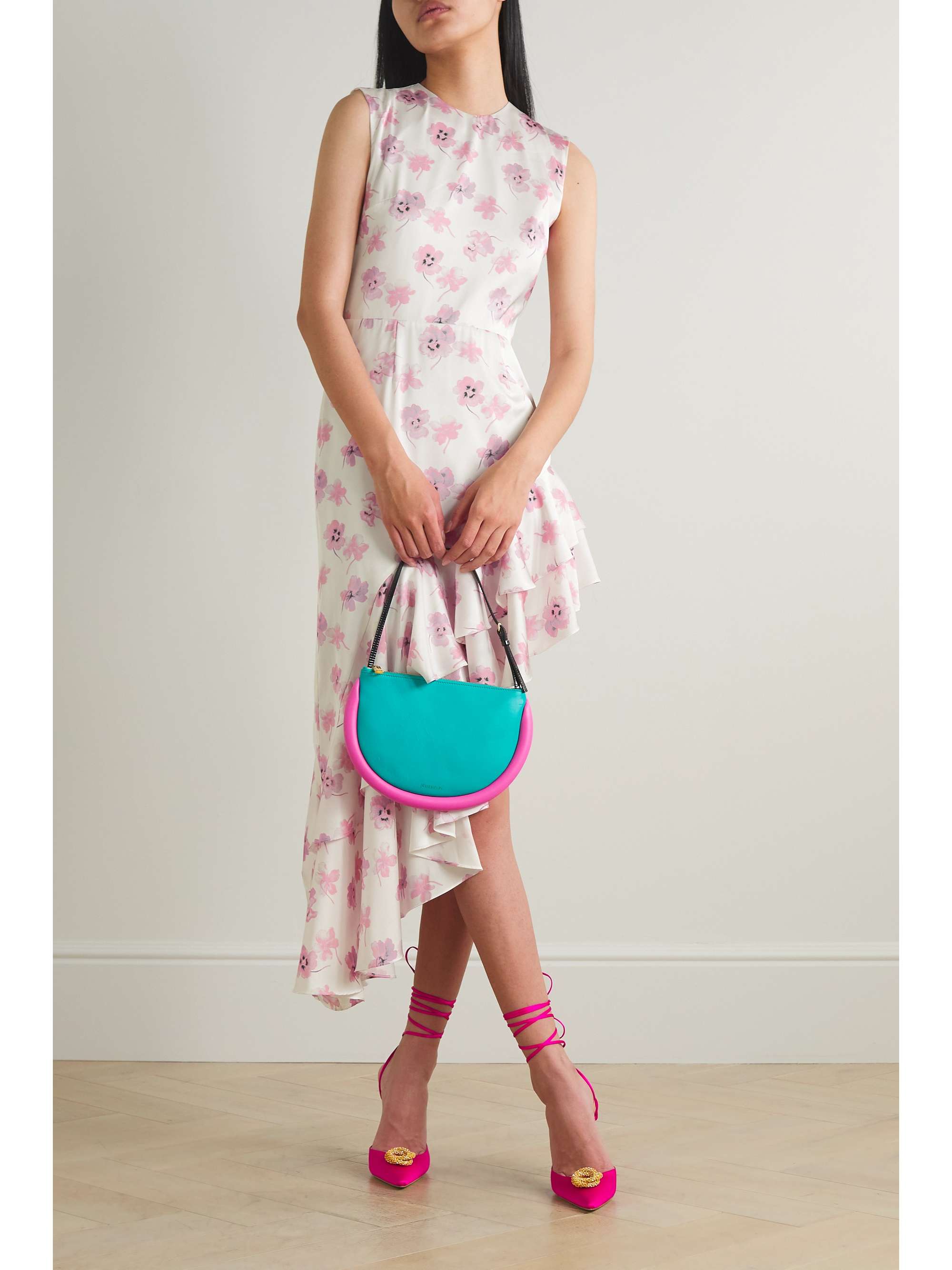 LES RÊVERIES Open-back asymmetric floral-print satin midi dress