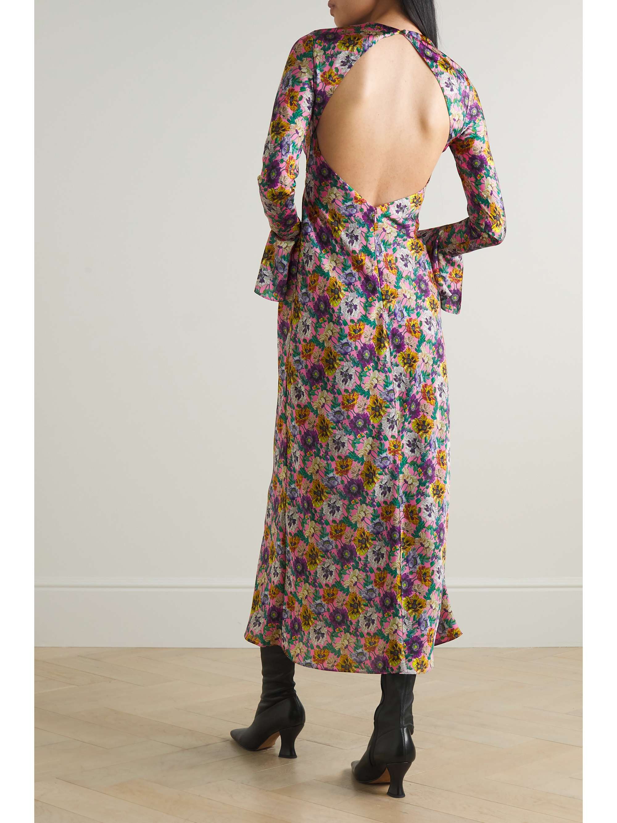 LES RÊVERIES Open-back floral-print satin midi dress